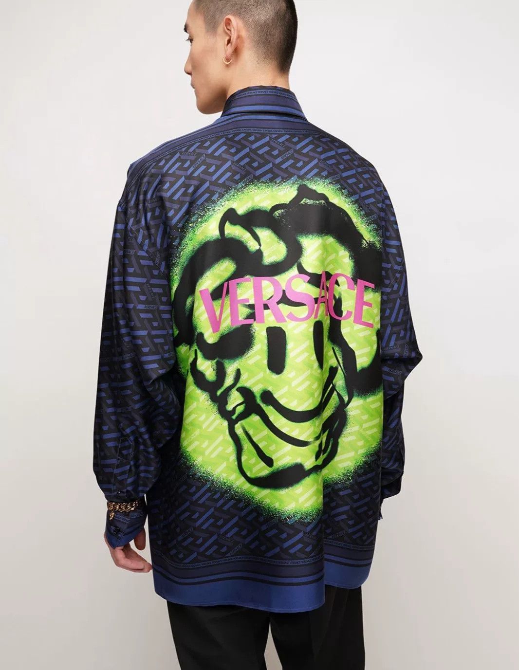 Versace Versace Blue Greca Medusa Logo Shirt Size US M / EU 48-50 / 2 - 1 Thumbnail