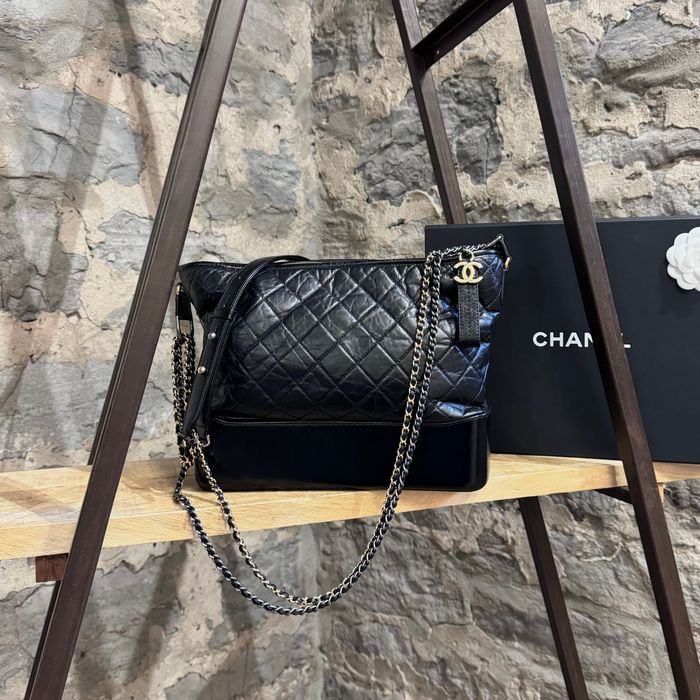 Chanel Chanel Black Aged Lambskin Quilted Large Gabrielle Hobo Bag
