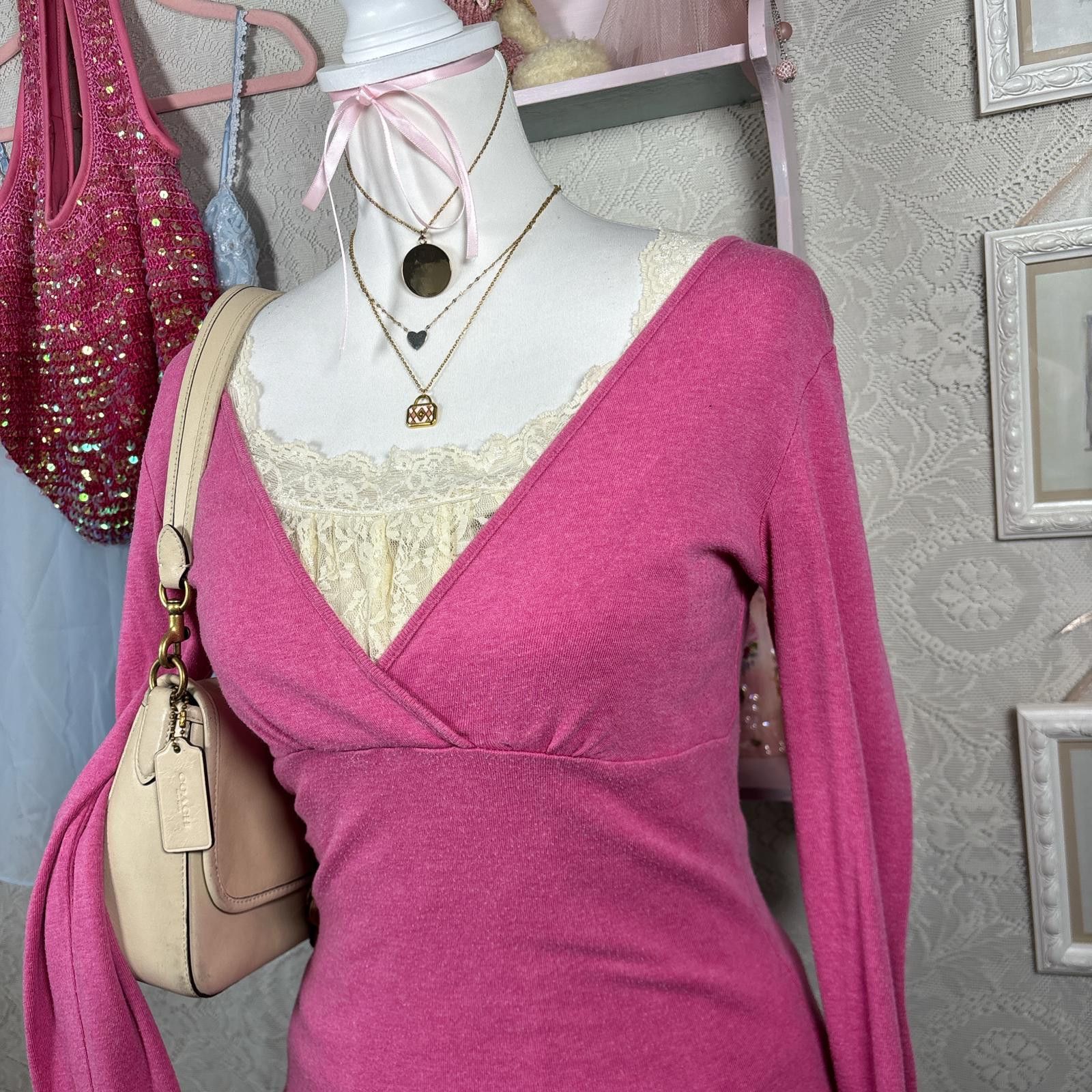 Express vintage express pink babydoll long sleeve blouse Size L / US 10 / IT 46 - 5 Thumbnail