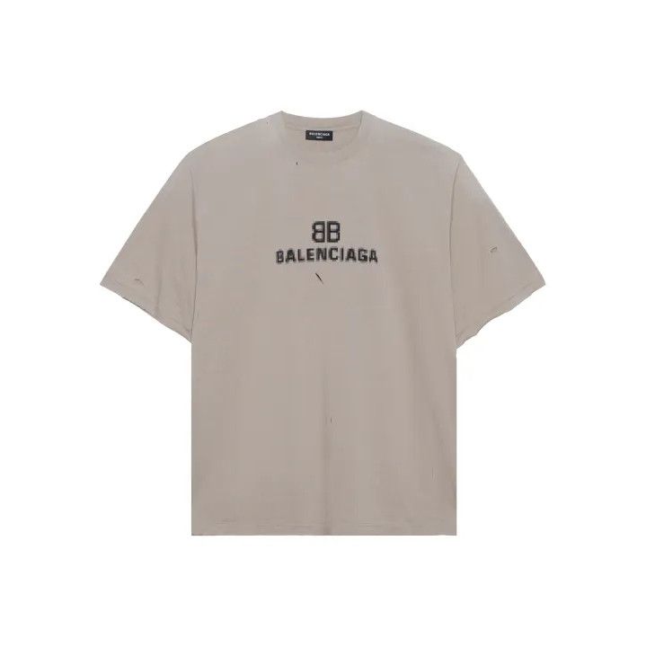 Balenciaga Balenciaga Gray Logo Distressed Short Sleeve T-Shirt Size US L / EU 52-54 / 3 - 1 Thumbnail