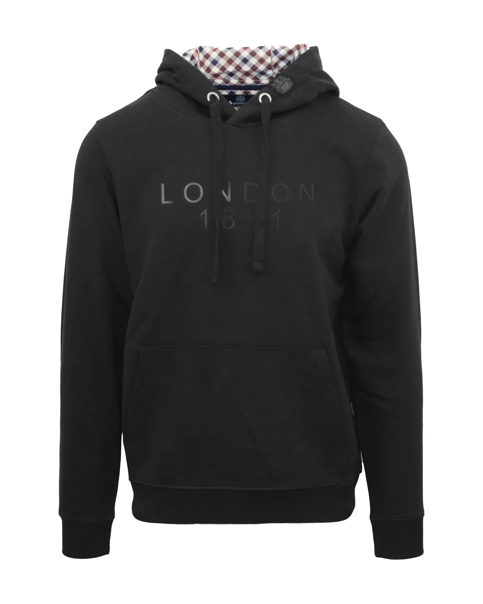 image of Aquascutum Cotton Long Sleeve Sweatshirt With Fixed Hood in Black, Men's (Size 2XL)