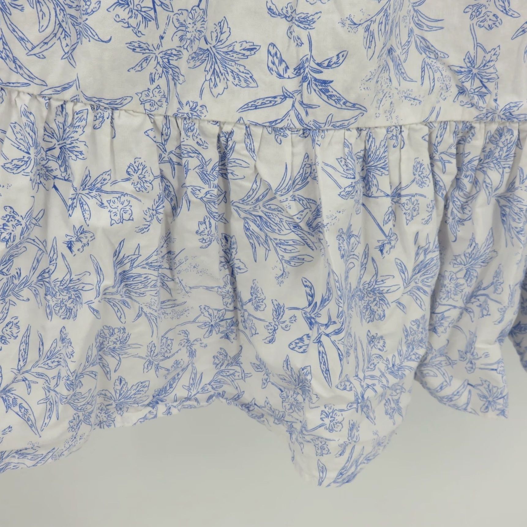 Vintage Bucket List Women Large White Blue Flower Botanical Print Ruffle Dress Sundress Size L / US 10 / IT 46 - 5 Thumbnail