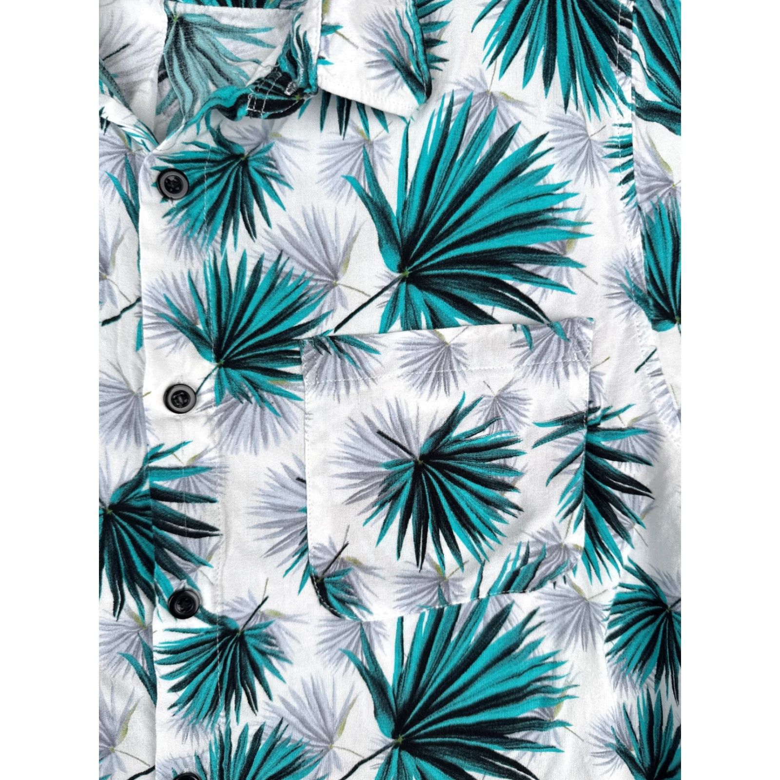Vintage VINTAGE Galaxy Caribbean shirt Men Large White Blue Floral Hawaiian Button 100% Rayon Size US L / EU 52-54 / 3 - 6 Thumbnail