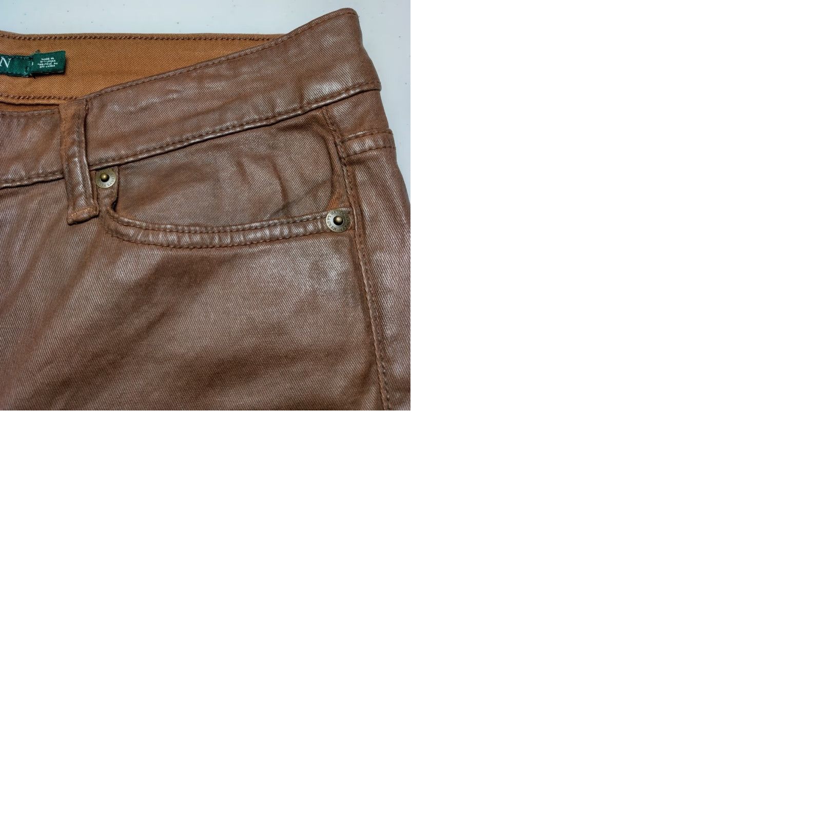 Ralph Lauren Lauren Ralph Lauren Premier Skinny Ankle Pants Size 8 Brown Coated Faux Leather Cotton Blend Twill Slim 31" Waist 39" Outseam Womens Vintage? Size 30" / US 8 / IT 44 - 12 Thumbnail