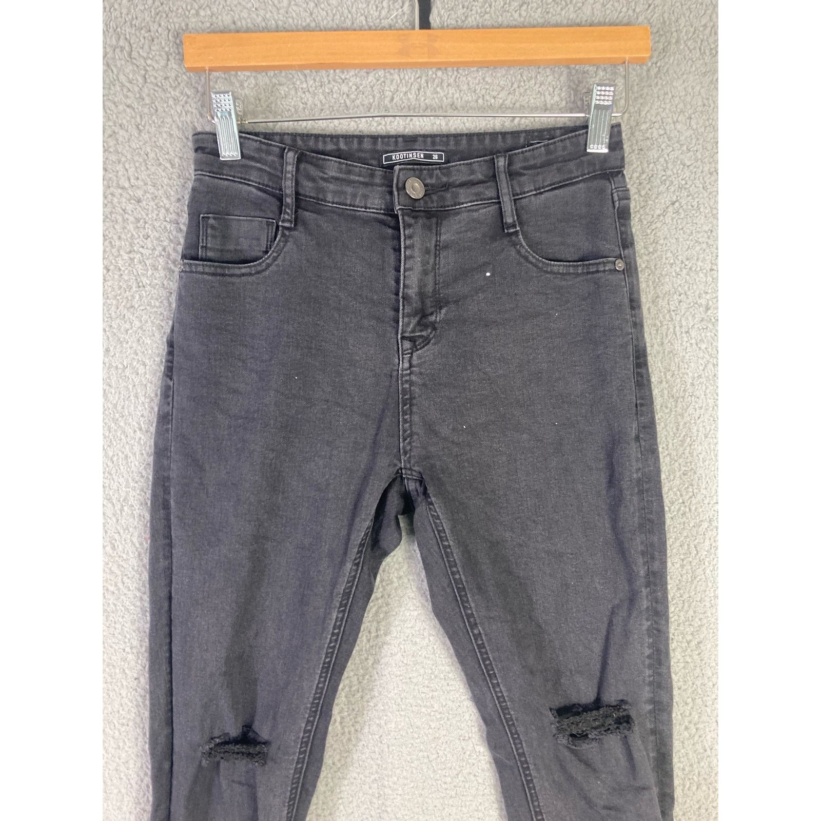 Other Kootinsen Women's Distressed Tapered Skinny Jeans Black 25 Size 25" / US 0 / IT 36 - 5 Thumbnail