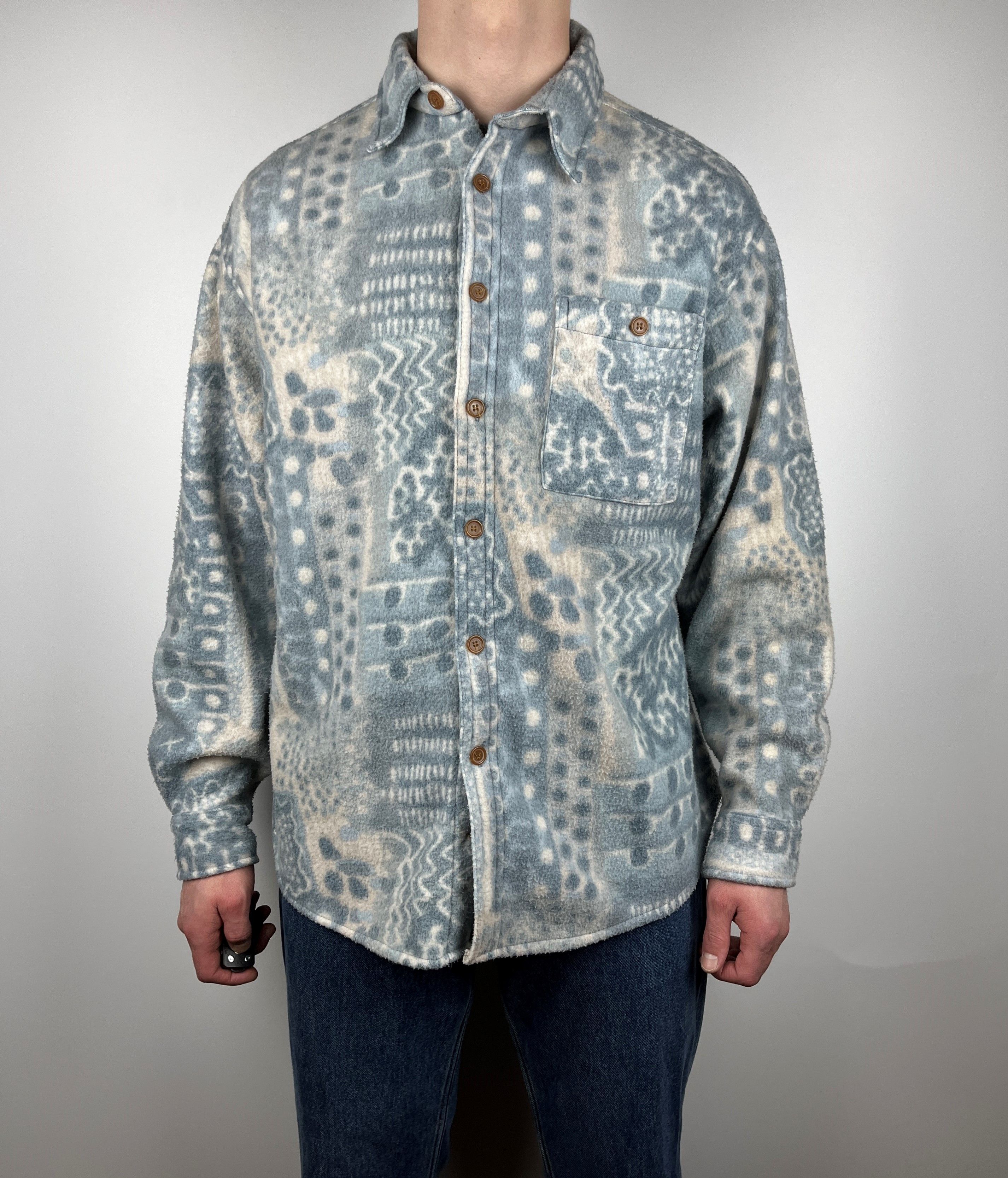 Vintage 90's Euro Mode Abstract Fleece Shirt Overshirt Jacket Size US XL / EU 56 / 4 - 1 Thumbnail