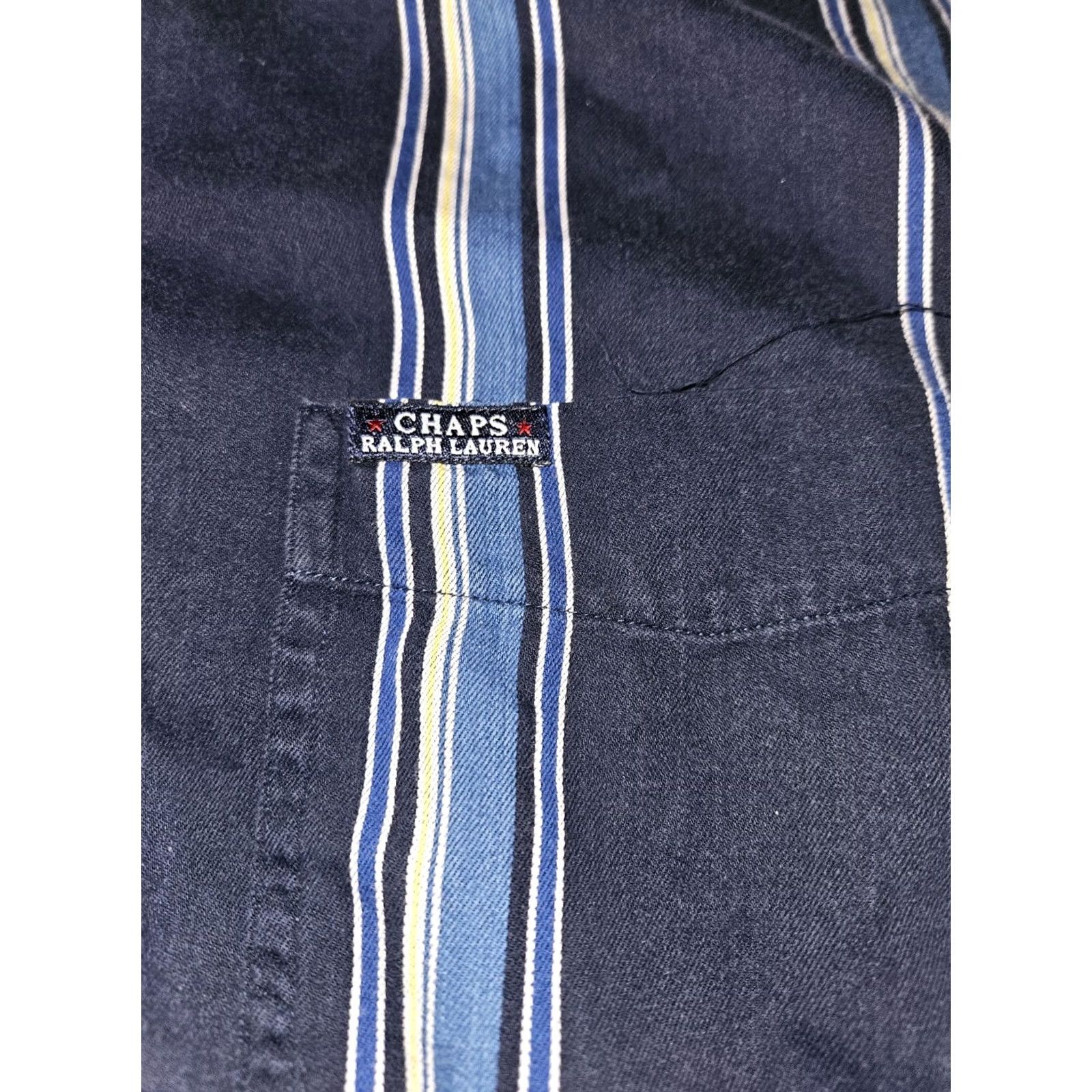 Ralph Lauren VINTAGE Chaps Ralph Lauren Button-Down Shirt Men Large Short Sleeve 90s Y2K Blue Striped Cotton Casual Embroidered Pocket Mens Size US L / EU 52-54 / 3 - 5 Thumbnail