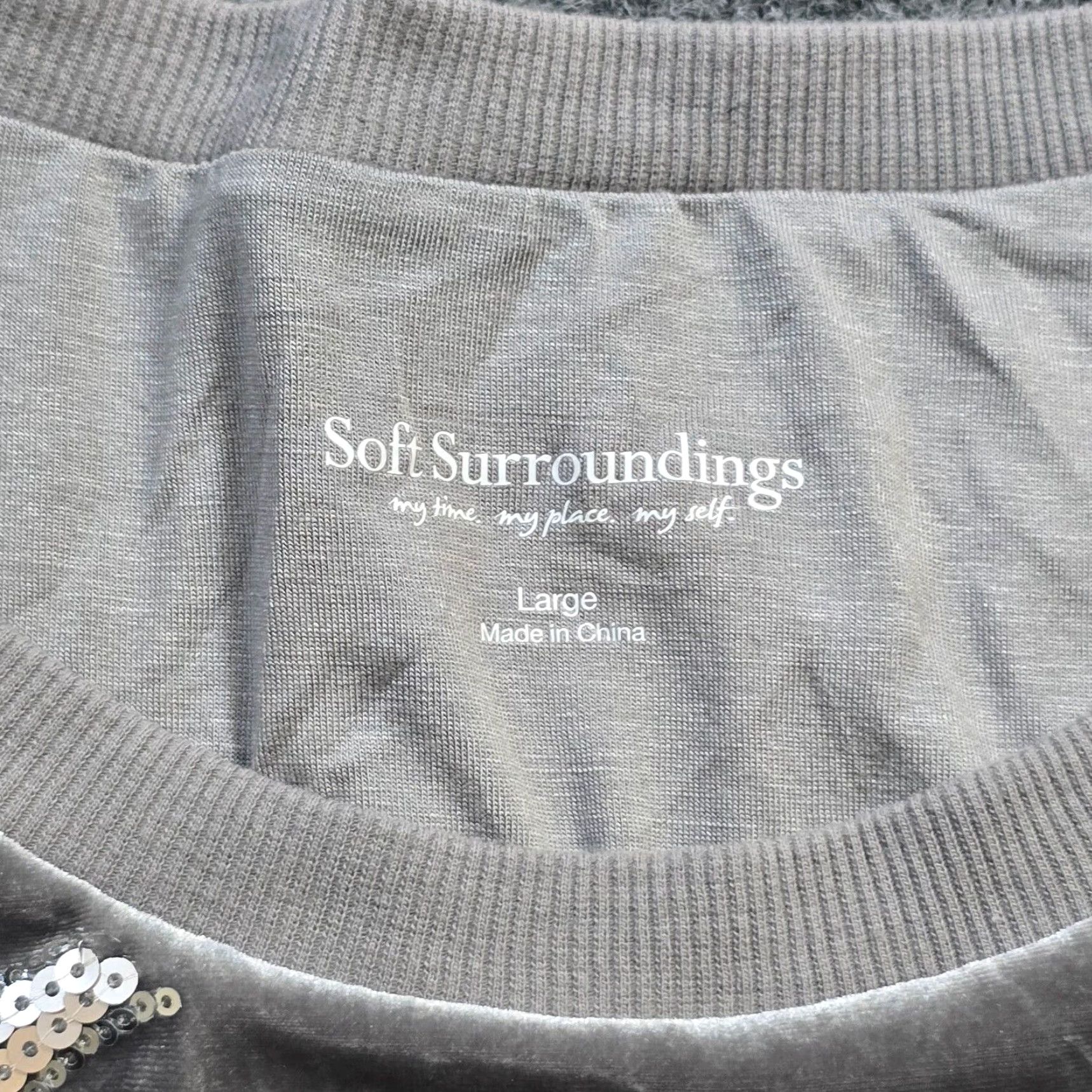 Soft Surroundings Soft Surroundings Sweater Womens Large Gray Silver Sequin Velour Pullover Casual Size L / US 10 / IT 46 - 3 Thumbnail