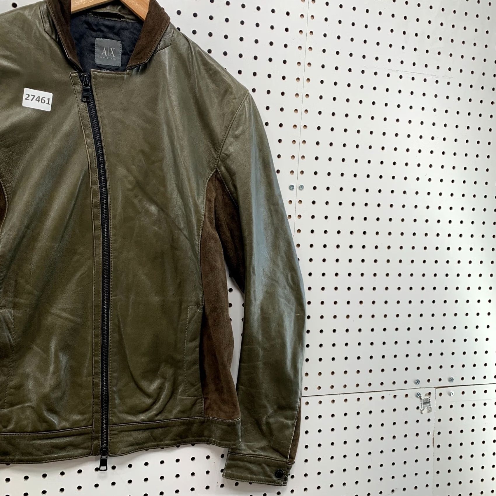 Armani Exchange Armani Exchange Woman Small Green Lamb Suede Zipper Motorcycle 20.5x25.5 Size S / US 4 / IT 40 - 4 Thumbnail