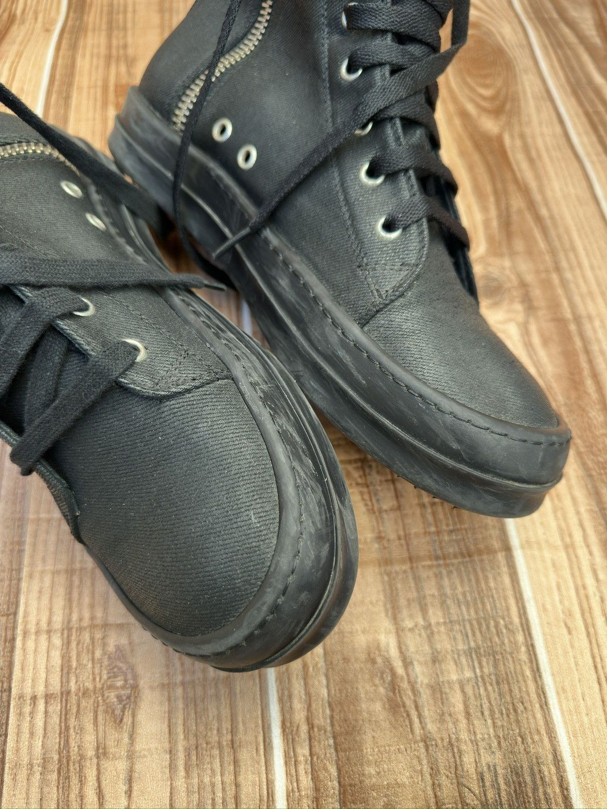 Rick Owens Rick Owens Drkshdw 2016 Black Waxed Canvas Vegan Ramones Size US 7.5 / EU 40-41 - 9 Thumbnail