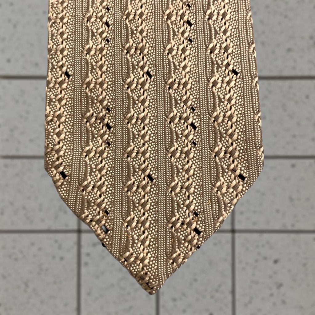 Vintage VINTAGE Neck Tie Woven Crochet Cream Tan 2.5x55 MCM Rockabilly Textured Cravat One Size Men Tie Size ONE SIZE - 1 Thumbnail