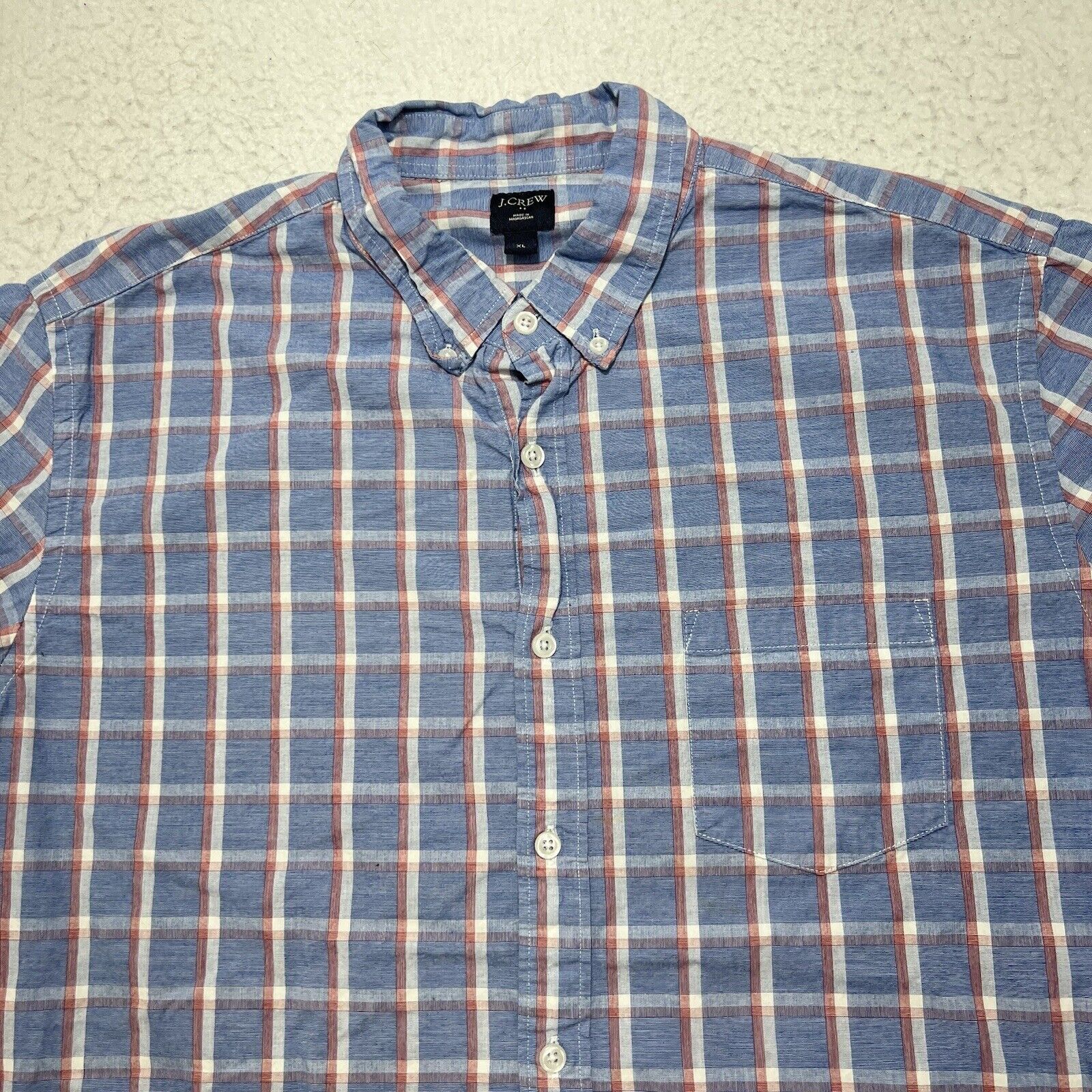 J.Crew J. Crew Blue Red White Plaid Striped Pocket Dress Shirt Size US XL / EU 56 / 4 - 2 Thumbnail