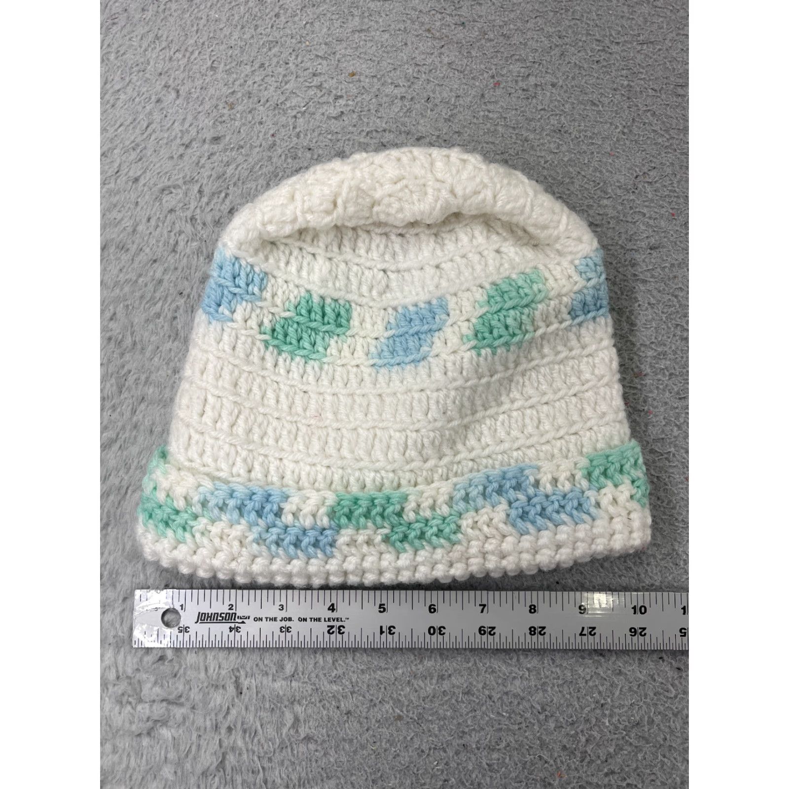 Vintage Handmade Beanie Toque One Size White Blue Crochet Knit Acrylic Blend Womens Size ONE SIZE - 3 Thumbnail