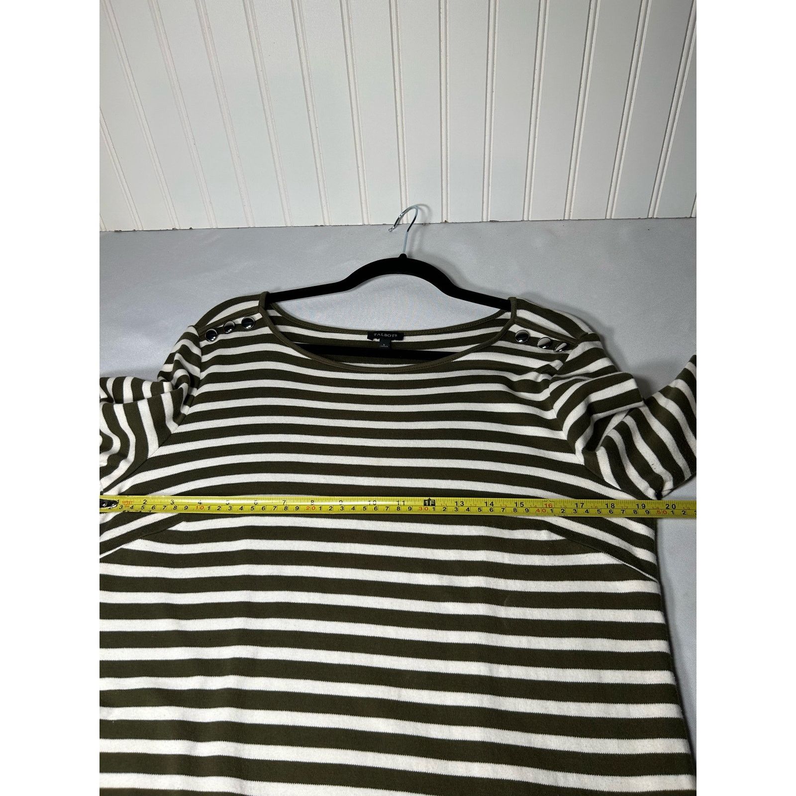 Robert Talbott Talbots Olive Green & Ivory Striped Dress W/Ruffled Size L Size L / US 10 / IT 46 - 7 Thumbnail
