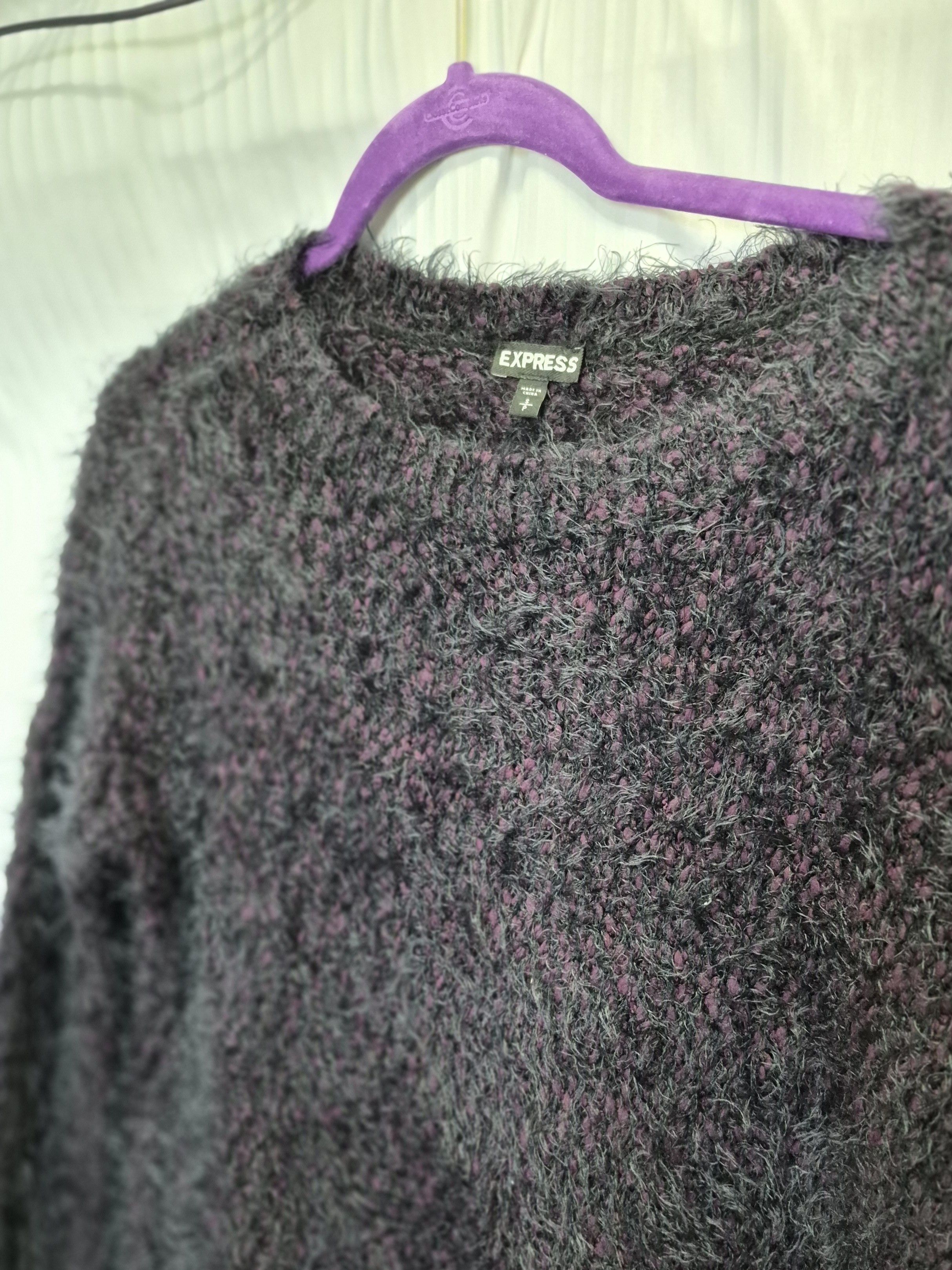 Express Express Small Purple & Black Crewneck Sweater - Plush Knit Size S / US 4 / IT 40 - 3 Thumbnail