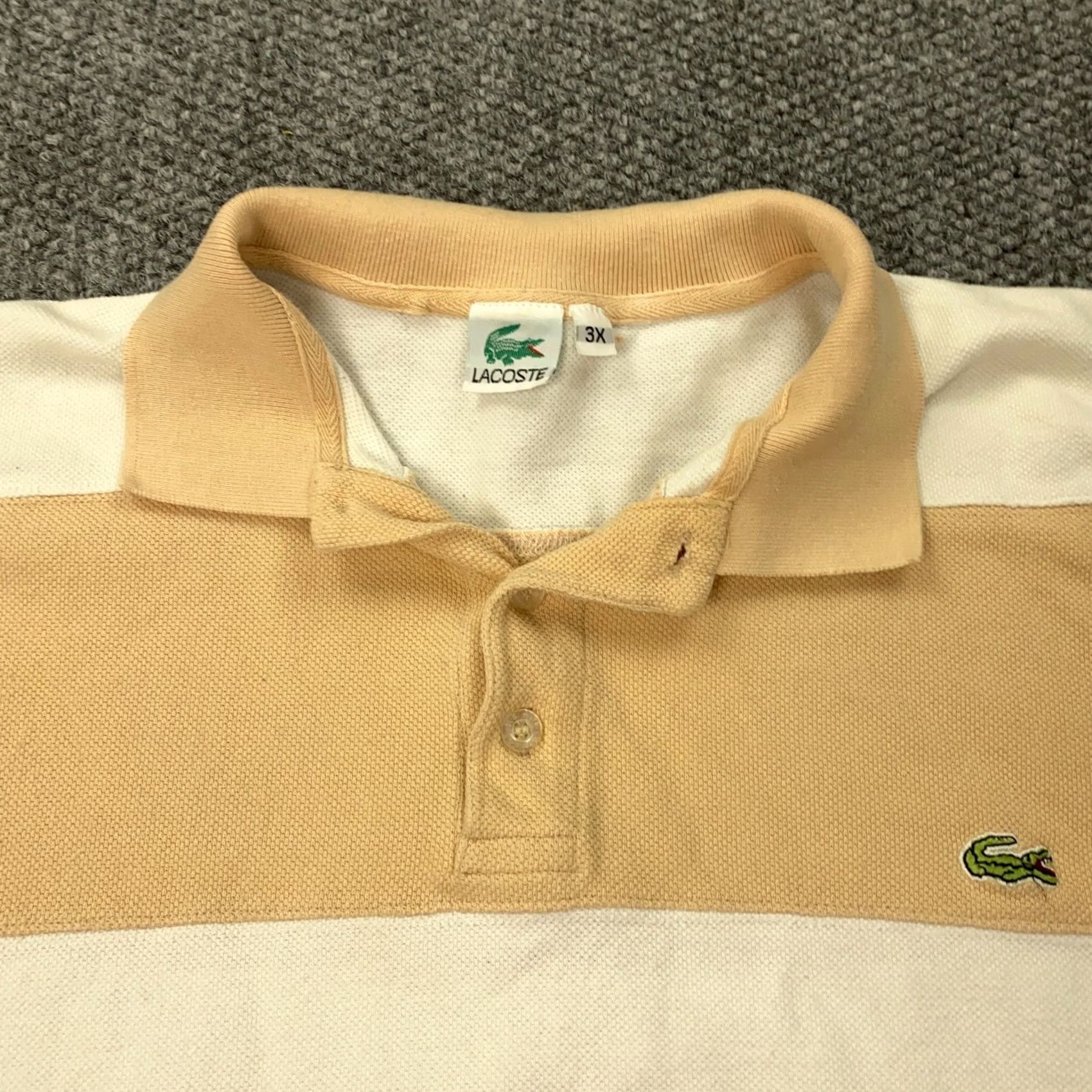 Lacoste VTG Lacoste Polo Shirt 3XL White Tan Striped Preppy 90s Mens Shirt Polo Size US XXL / EU 58 / 5 - 4 Thumbnail