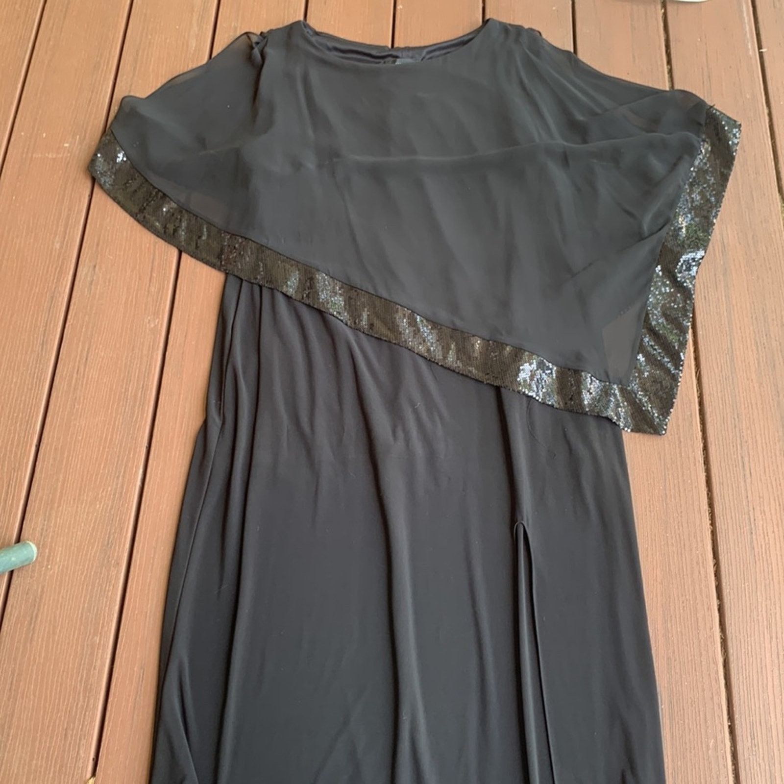 Vintage R&M Richard Black Gown Occasion Dress with Chiffon Cape Size XXL / US 16-18 / IT 52-54 - 9 Thumbnail