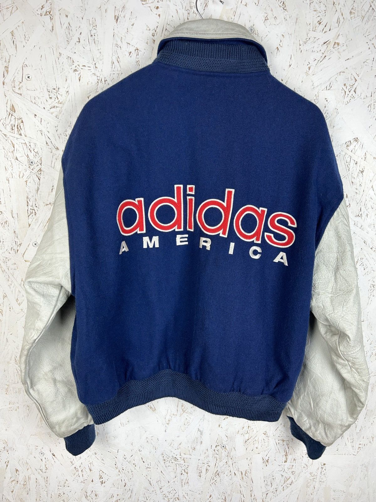 Adidas 90s Adidas America Wool Leather Varsity Bomber Jacket Blue S Size US S / EU 44-46 / 1 - 8 Thumbnail