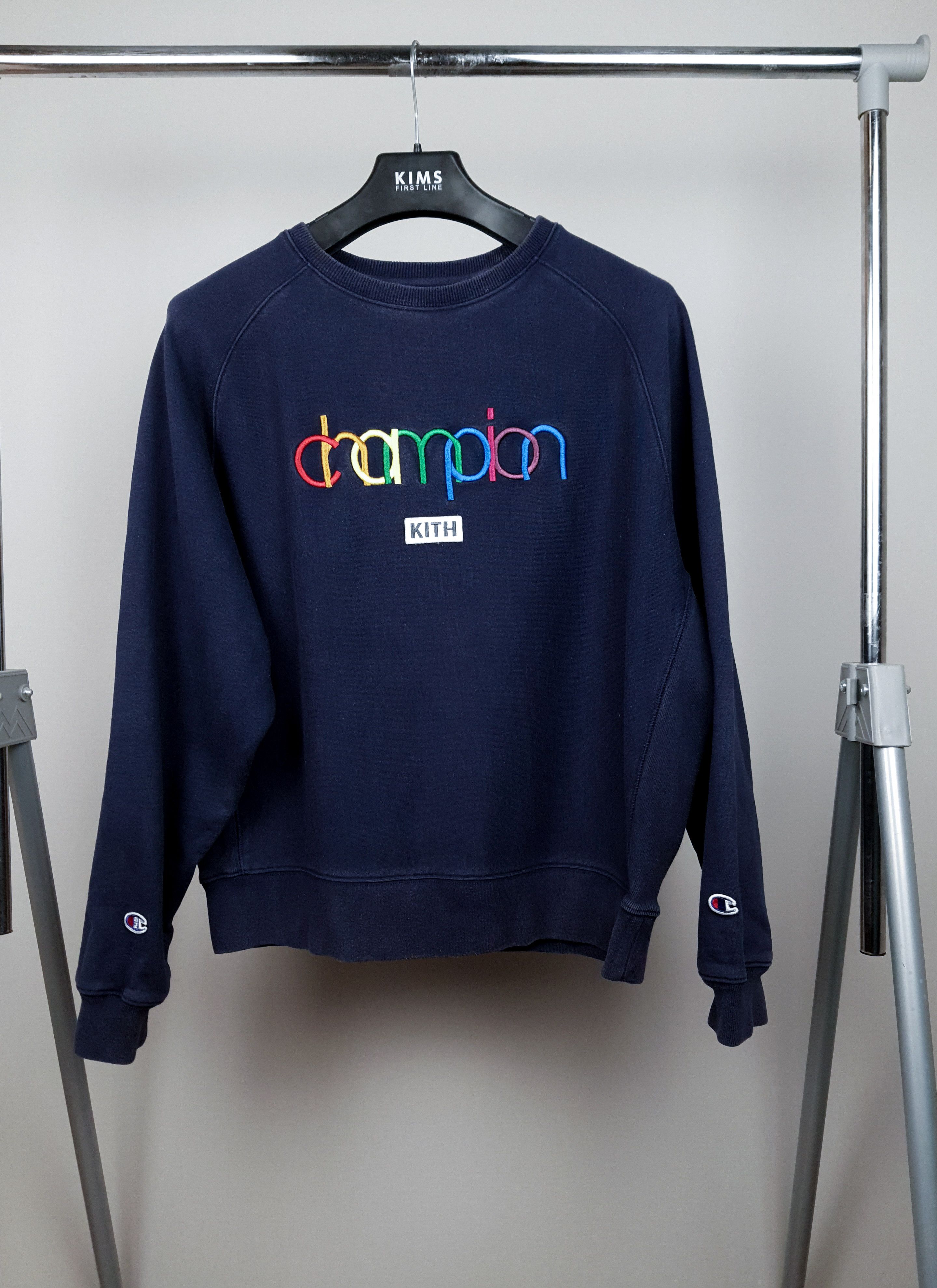 Champion Hype Kith RARE CHAMPION x KITH Double Logo Blue Crewneck Sweatshirt Grailed