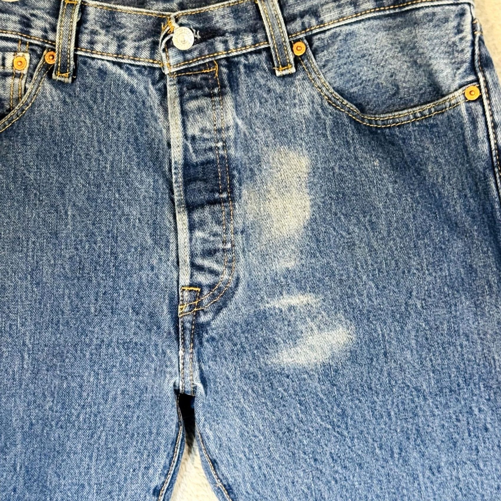Levi's Levis 501 Jeans Mens 34x32 Blue Medium Wash Straight Denim Button Fly Classic Distressed Pockets Size US 34 / EU 50 - 6 Thumbnail