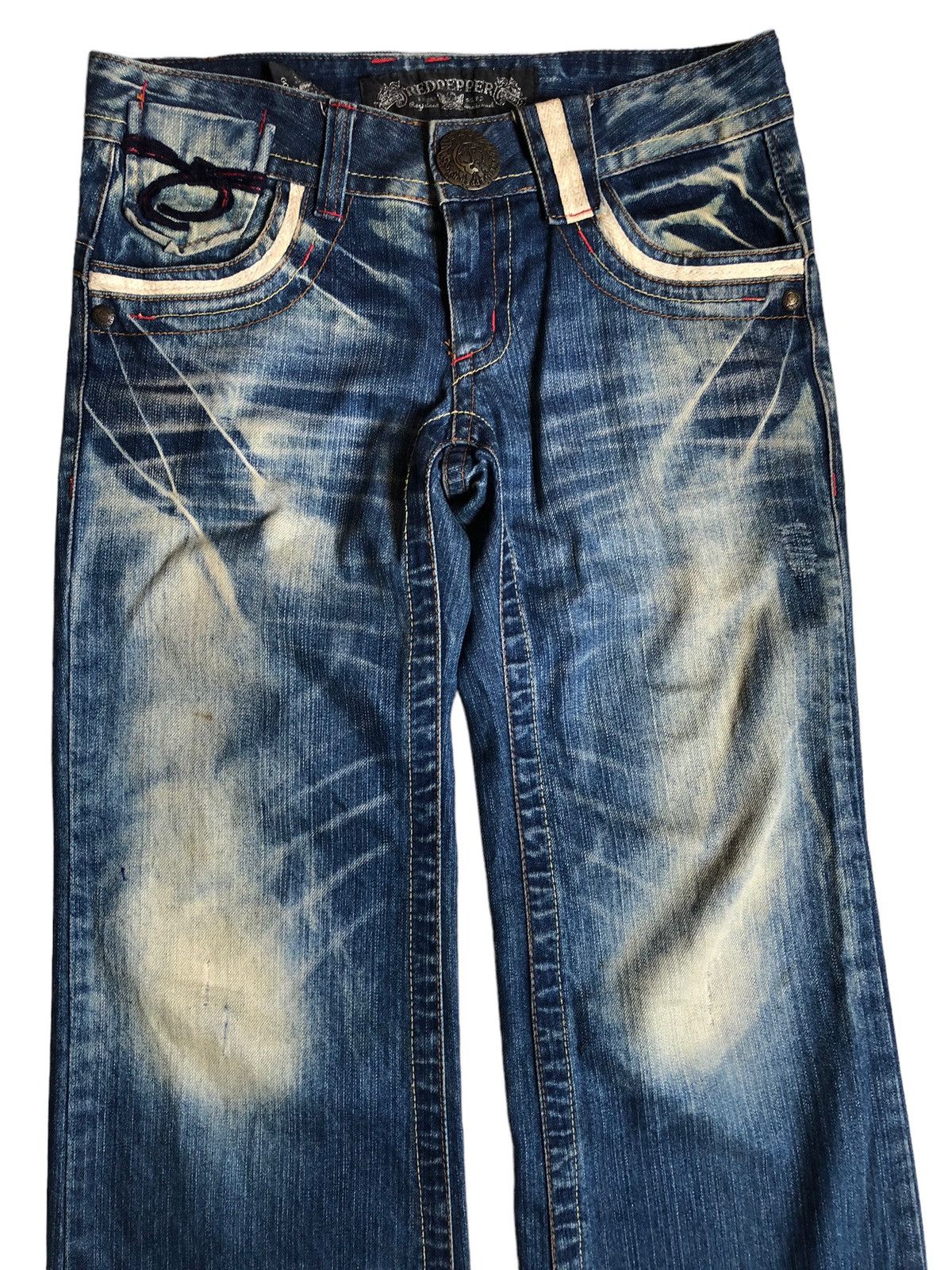 Japanese Brand Red Pepper wide leg flared blue wash denim pants Size US 32 / EU 48 - 5 Thumbnail