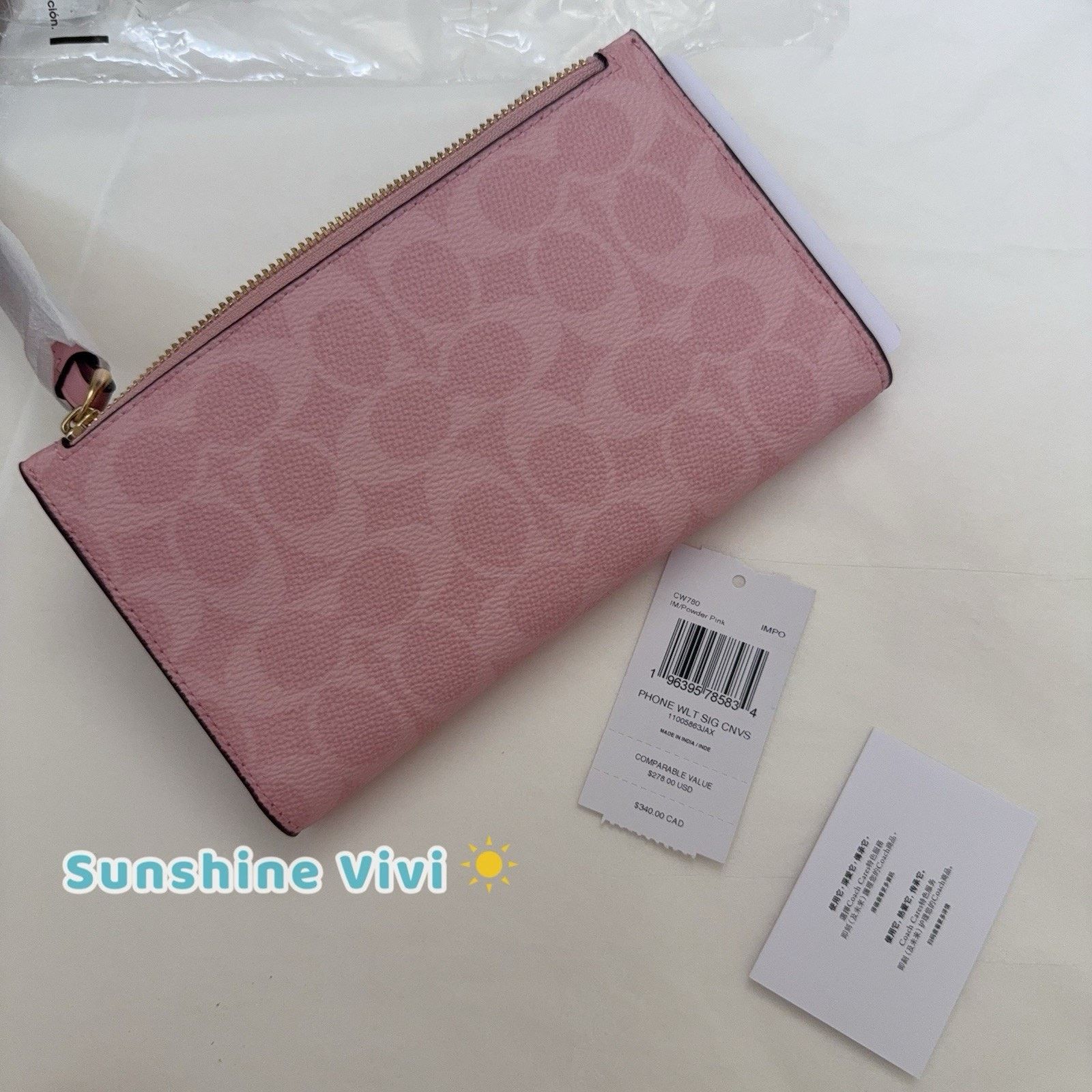 Coach NWT Coach Phone Wallet Signature Canvas CW780 Powder Pink Size ONE SIZE - 5 Thumbnail