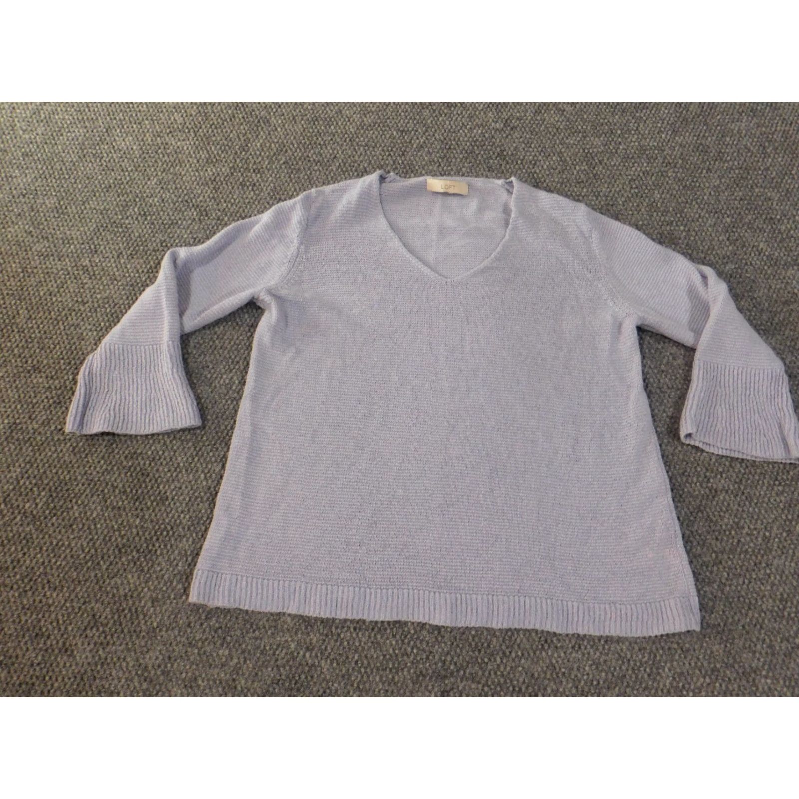 Loft LOFT Sweater Pullover Knit V-Neck Long Sleeve Women's Regular Large Purple Cotton Ramie Stretch Casual Modern Designer 90s (no) Size L / US 10 / IT 46 - 2 Thumbnail