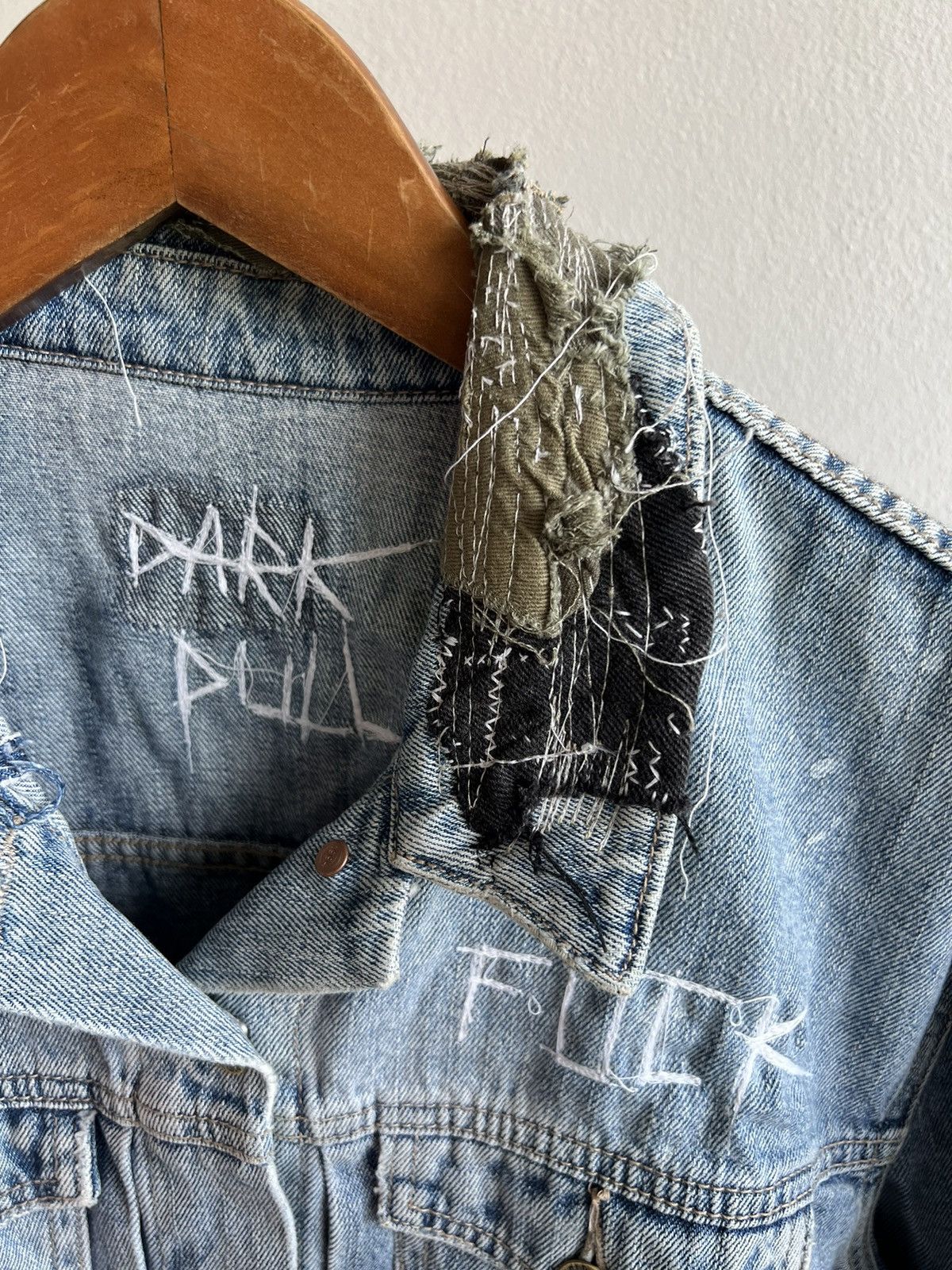 Handmade Patchwork Vintage “FUCK” Denim Jacket by Darkpull Size US S / EU 44-46 / 1 - 5 Thumbnail