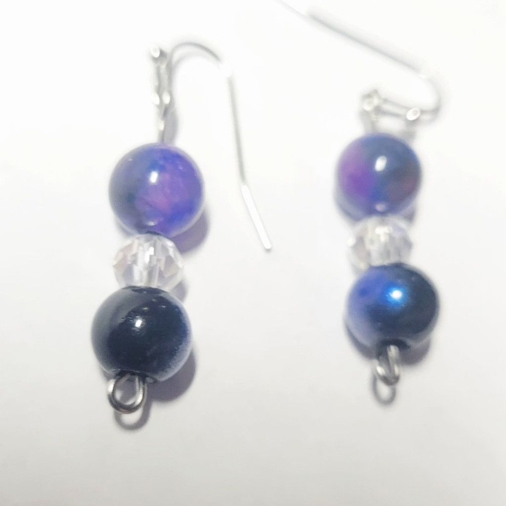 Handmade Natural Crystal Sugilite & Glass Beaded Drop Earrings Size ONE SIZE - 6 Thumbnail