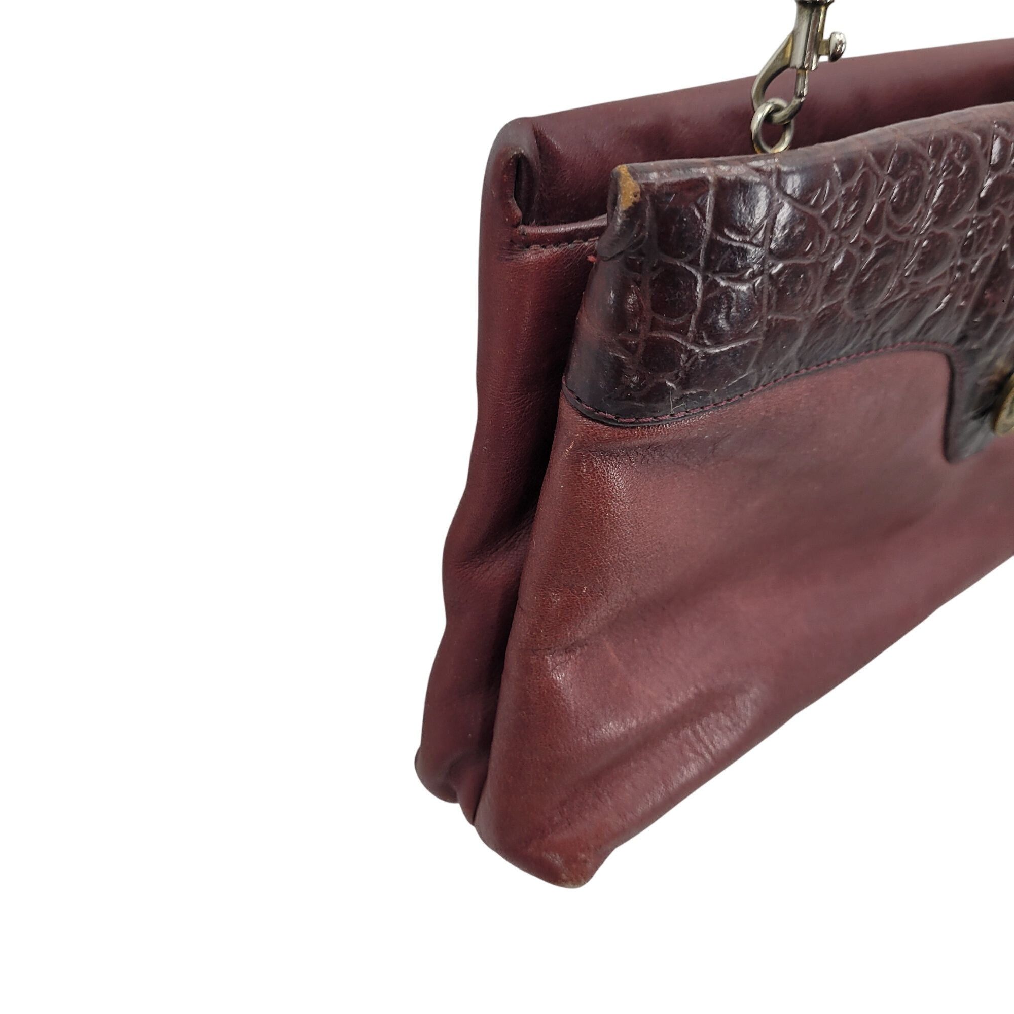 Etienne Aigner Vtg Oxblood Burgundy Wine Leather Embossed Croc Convertible Size ONE SIZE - 7 Thumbnail