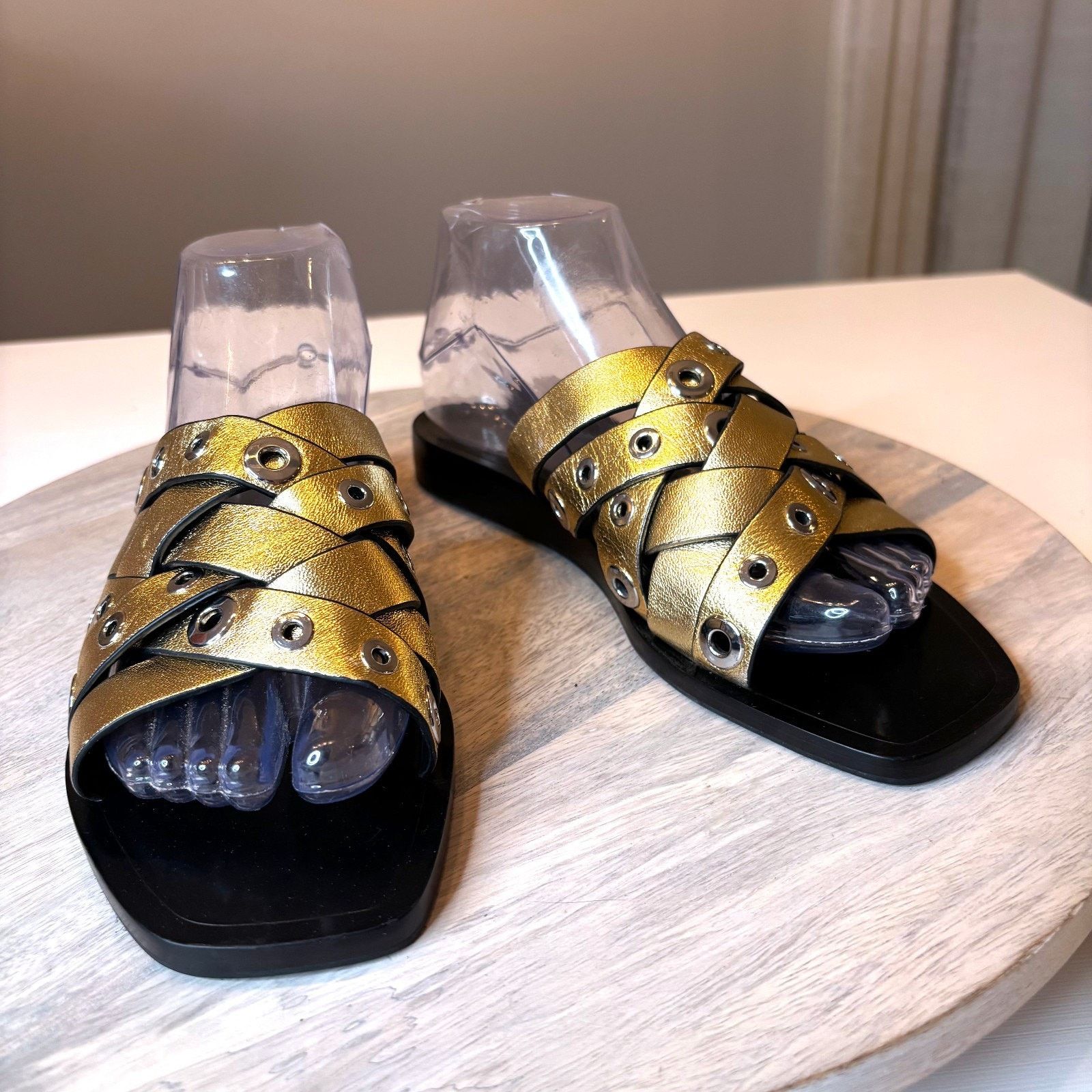 Rag & Bone Rag & Bone Sandals Gold Leather Hartley Metallic Slide Sz 8 Size US 8 / IT 38 - 3 Thumbnail