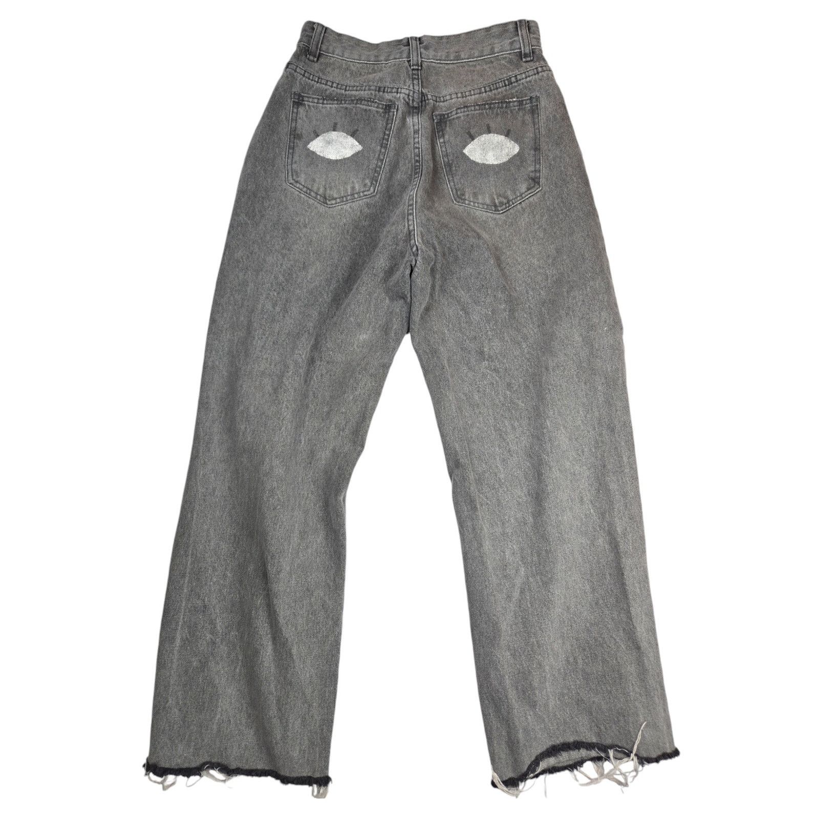Other PrettyLittleThing | Grey Jeans w/Eyes Stenciled Pockets | 2 Size 26" / US 2 / IT 38 - 6 Thumbnail