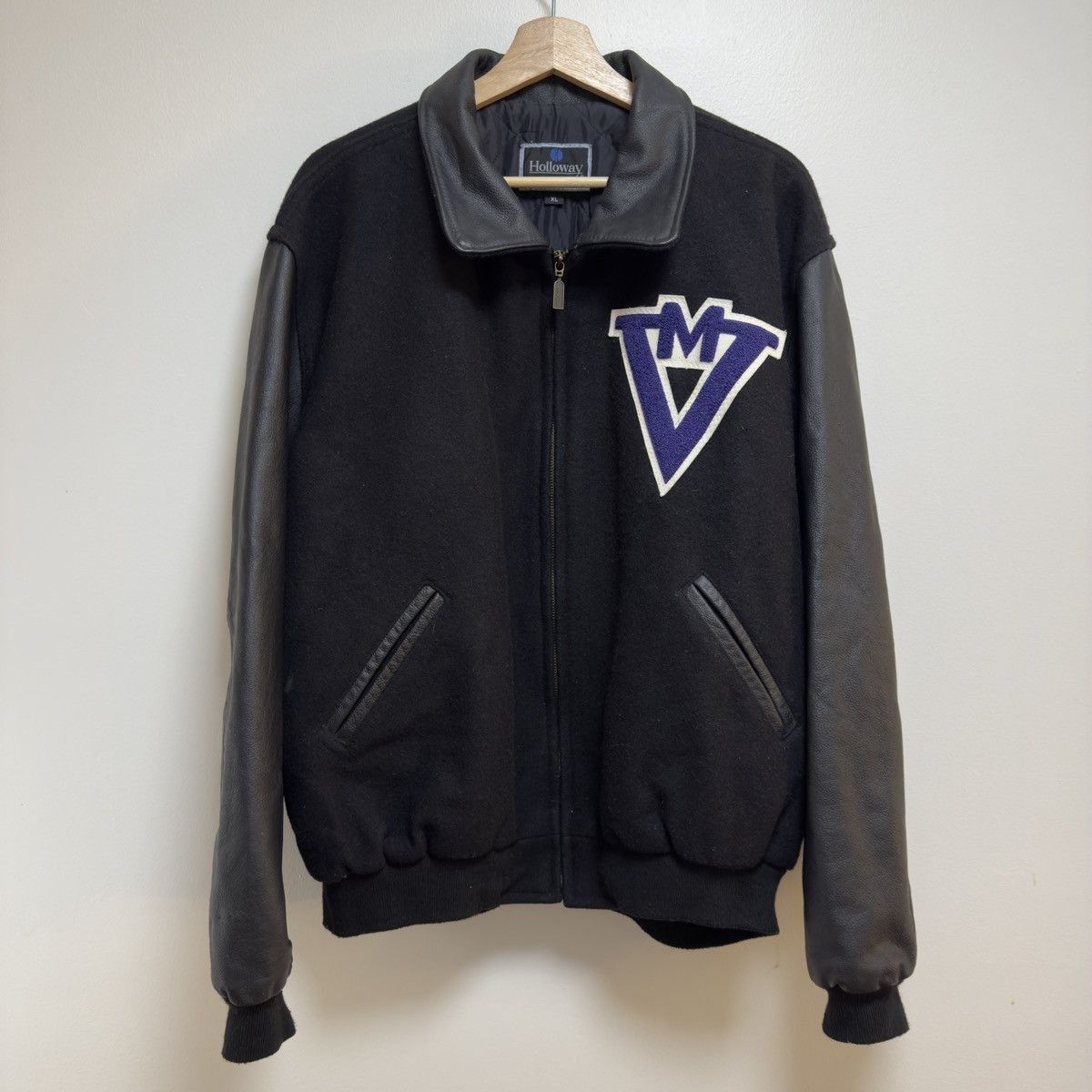 Holloway Vintage 90s Halloway Wool Leather Varsity Jacket XL Size US XL / EU 56 / 4 - 1 Thumbnail