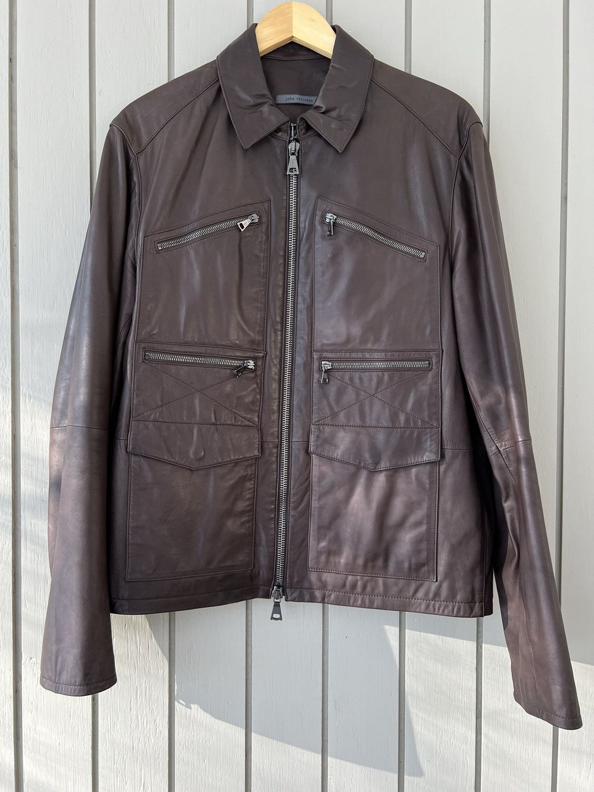 image of John Varvatos Lambskin Moto Jacket. Msrp: $1,898 in Brown, Men's (Size Large)