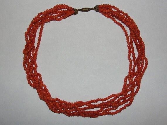 Designer Victorian Woven Red Coral Bead Necklace Size ONE SIZE - 2 Thumbnail