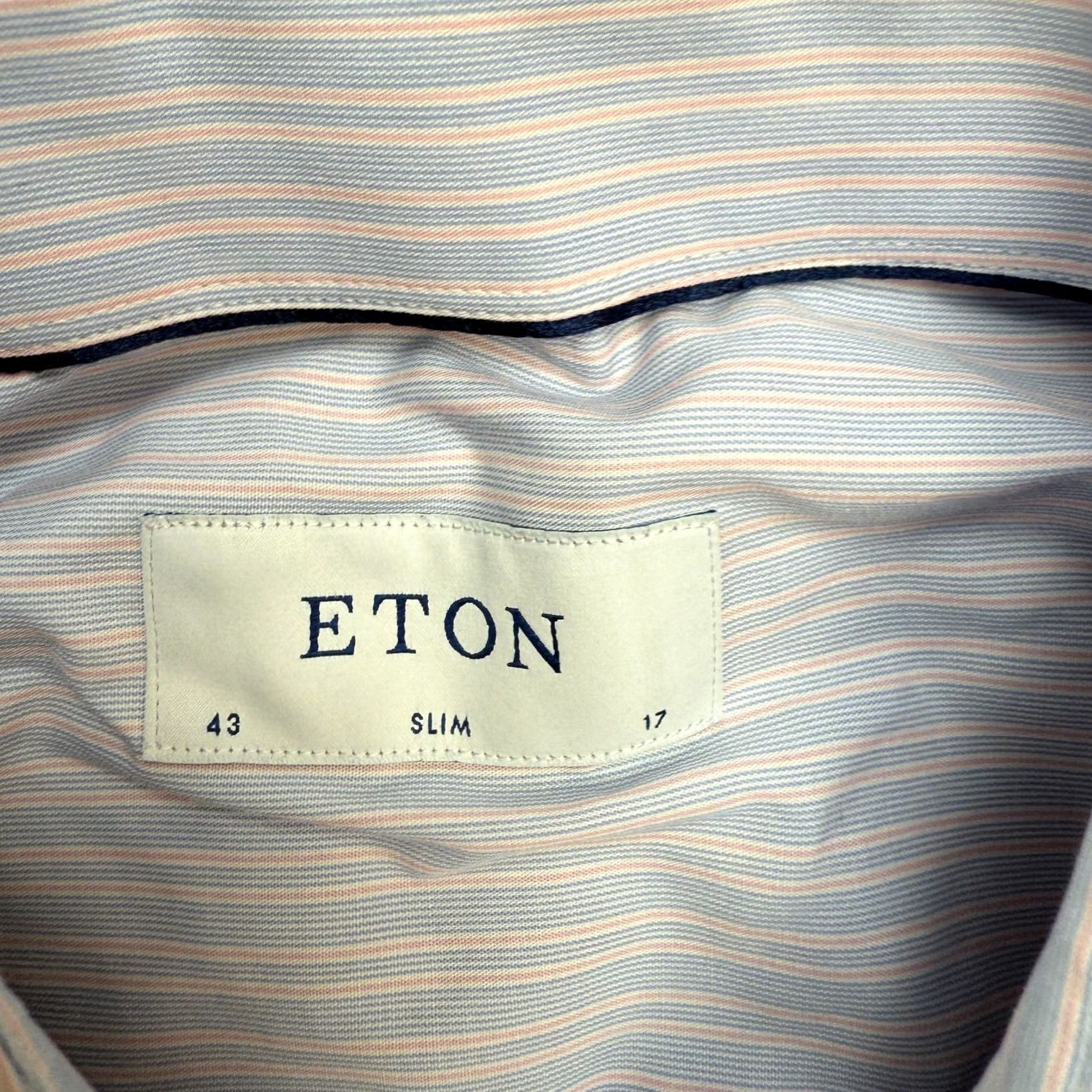 Eton ETON Shirt Mens 17 Slim Blue Striped Poplin Cotton Dress Spread Collar Long Sleeve Button Up Regular Fit Size 46R - 3 Thumbnail