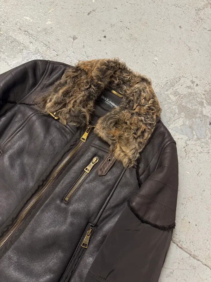 Dolce & Gabbana × Vintage FW2008 Dolce & Gabbana Black Hybrid Faux Fur Collar Leather Jacket Size L / US 10 / IT 46 - 2 Thumbnail
