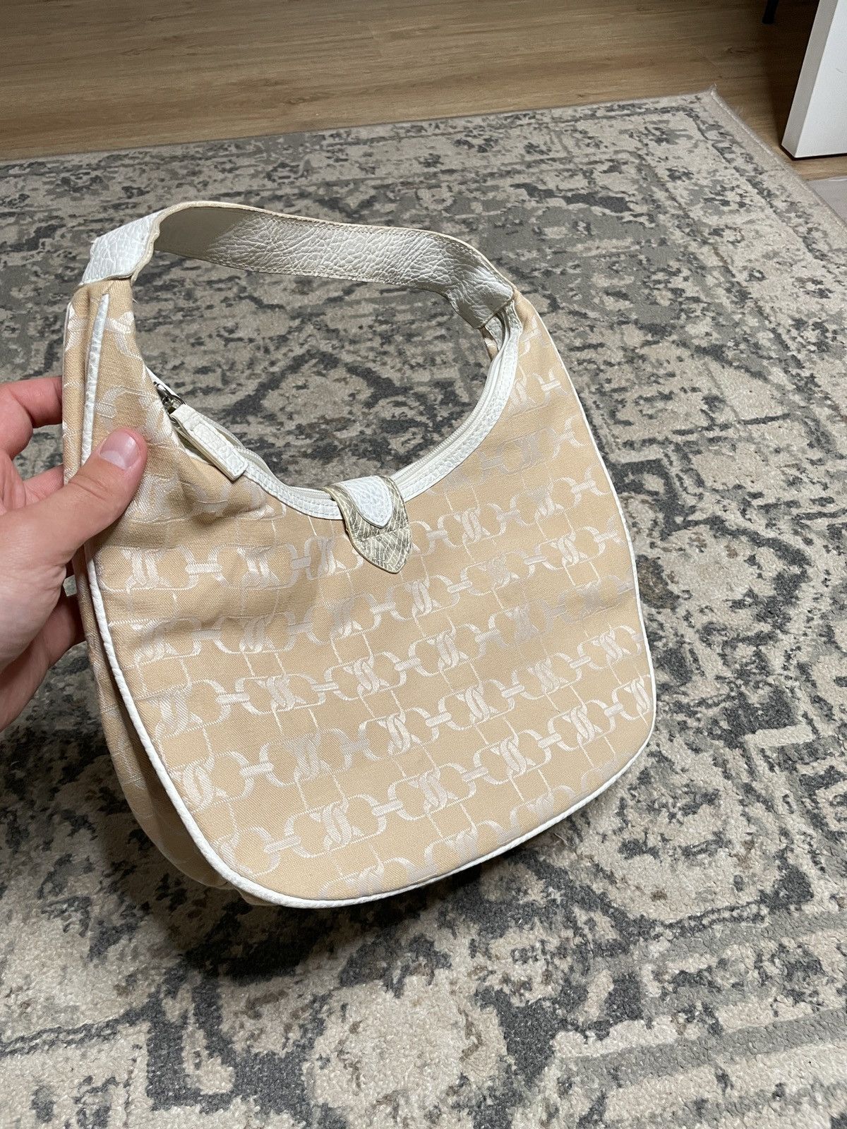 Vintage Vintage Beige Cream Figured Shoulder Bag Size ONE SIZE - 4 Thumbnail