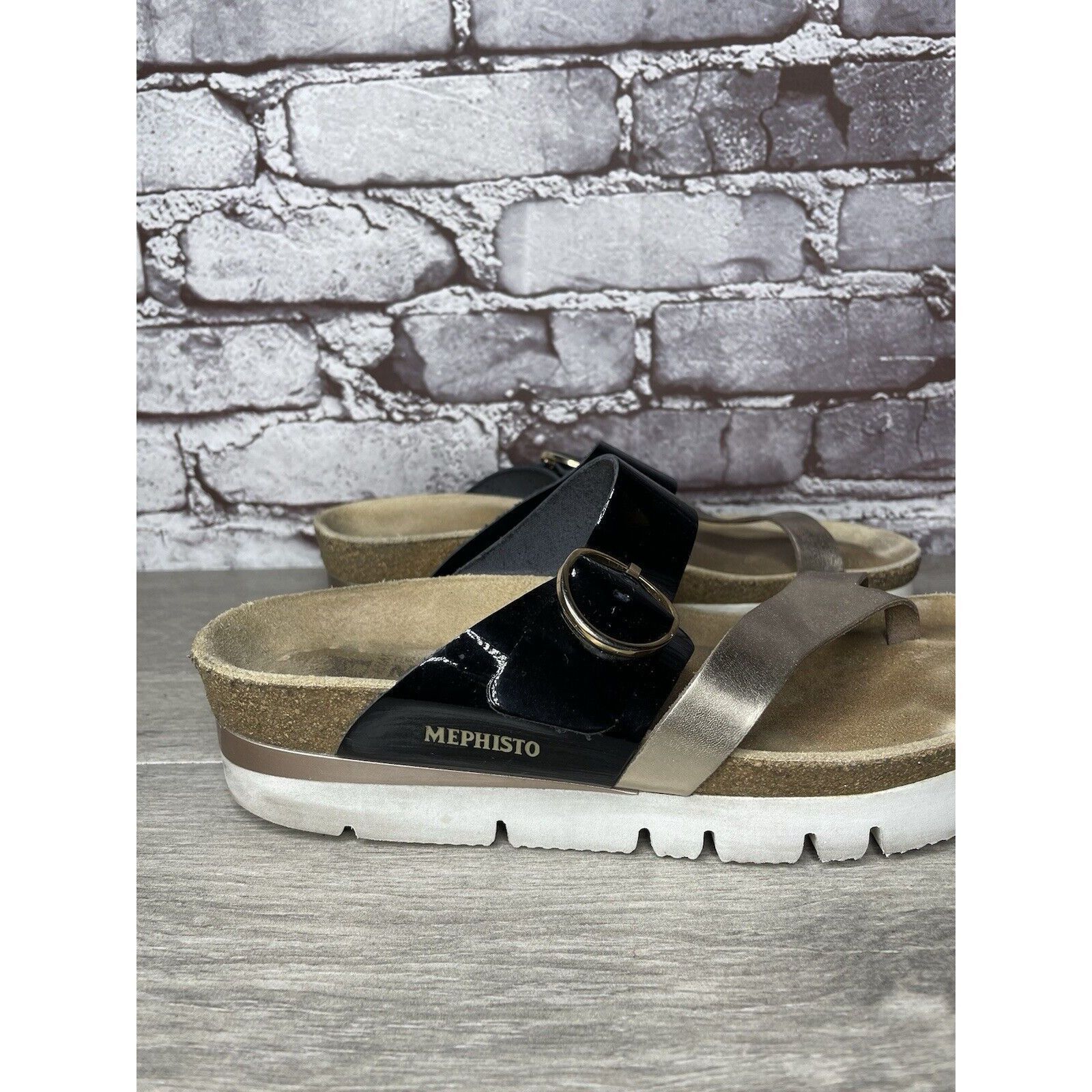 Mephisto Mephisto Silver Leather Black Patent Toe Strap Cork Wedge Sa Size US 8 / IT 38 - 11 Thumbnail