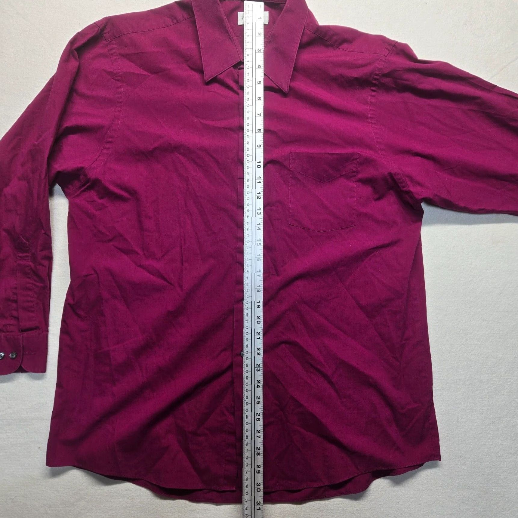 Van Heusen VINTAGE Van Heusen Dress Shirt Purple 17 Regular Adult Men Wrinkle Resistant Solid Long Sleeve Button Collar Shirt Size 46R - 6 Thumbnail