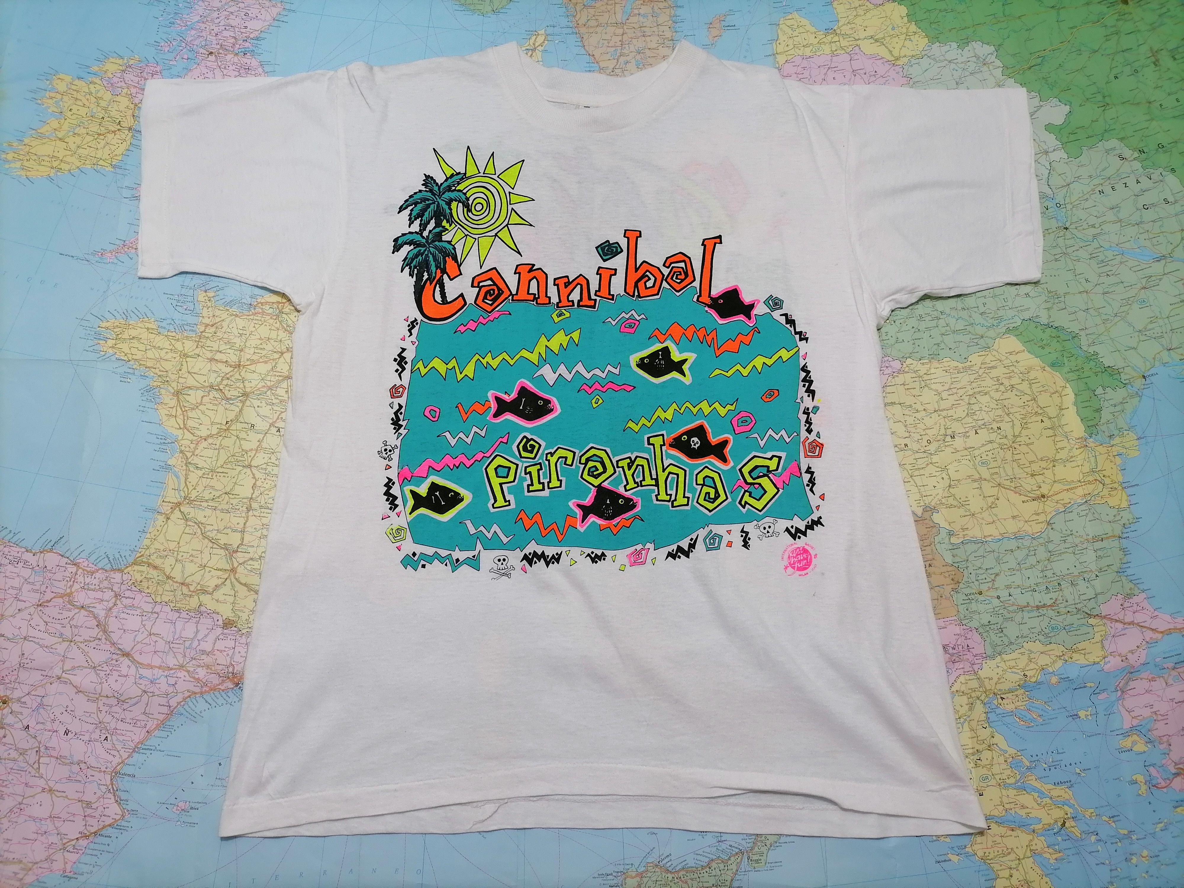 Vintage Vintage Tee CANNIBAL PIRHANAS , Italy 1984 Size US XL / EU 56 / 4 - 1 Thumbnail