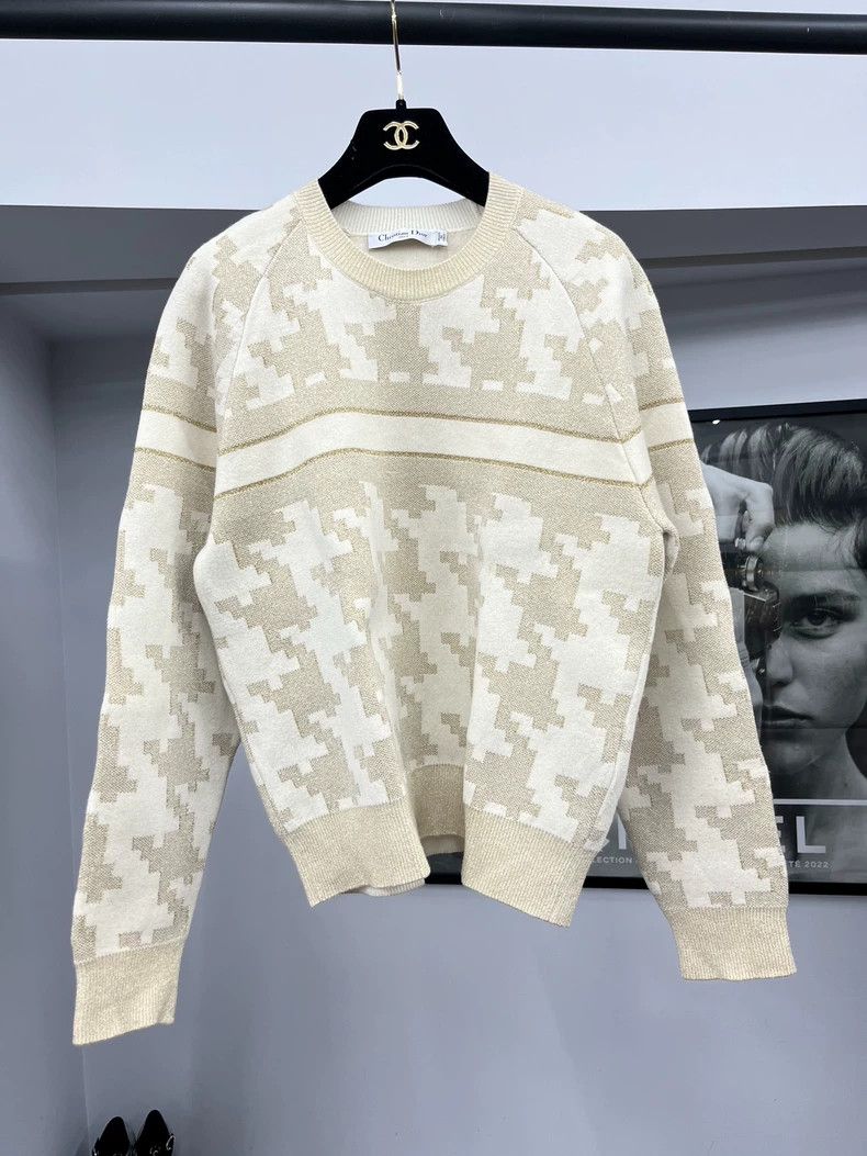 Dior Ivory Houndstooth Cashmere Sweater