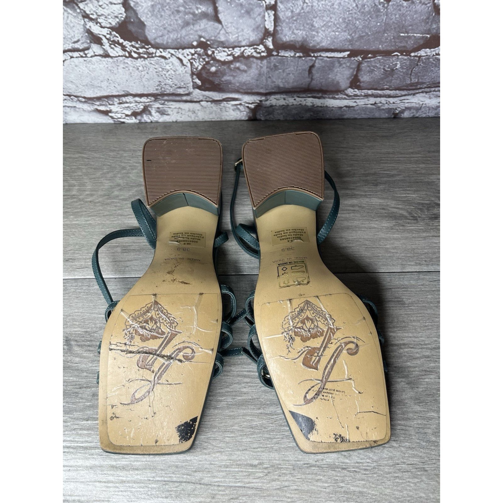 Free People Free People Niki Oasis Teal Blue Leather Strappy Block Heel Size US 8 / IT 38 - 8 Thumbnail