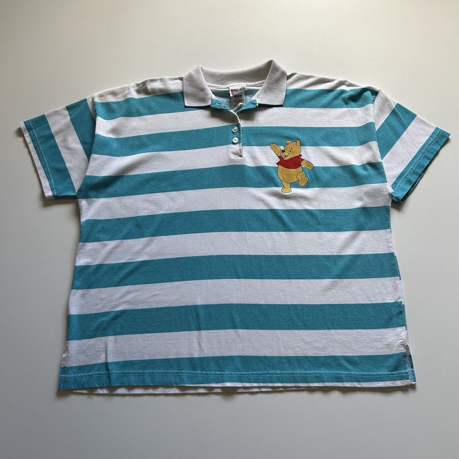 Disney Vintage Y2K Winnie The Pooh Disney Striped Polo Shirt XL Size US XL / EU 56 / 4 - 1 Thumbnail