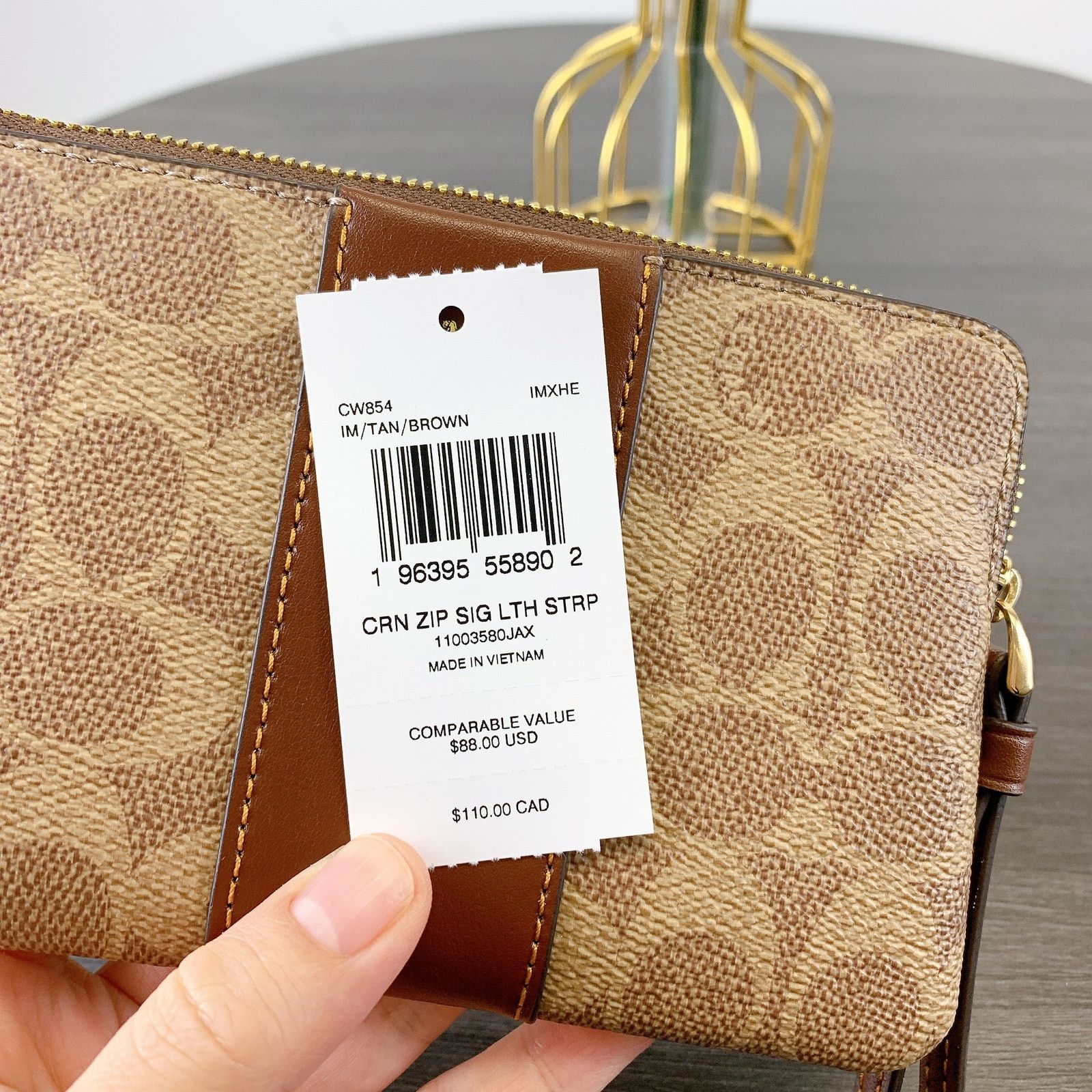 Coach Coach CW854 Corner Wristlet Signature Canvas Tan/Brown Size ONE SIZE - 4 Thumbnail