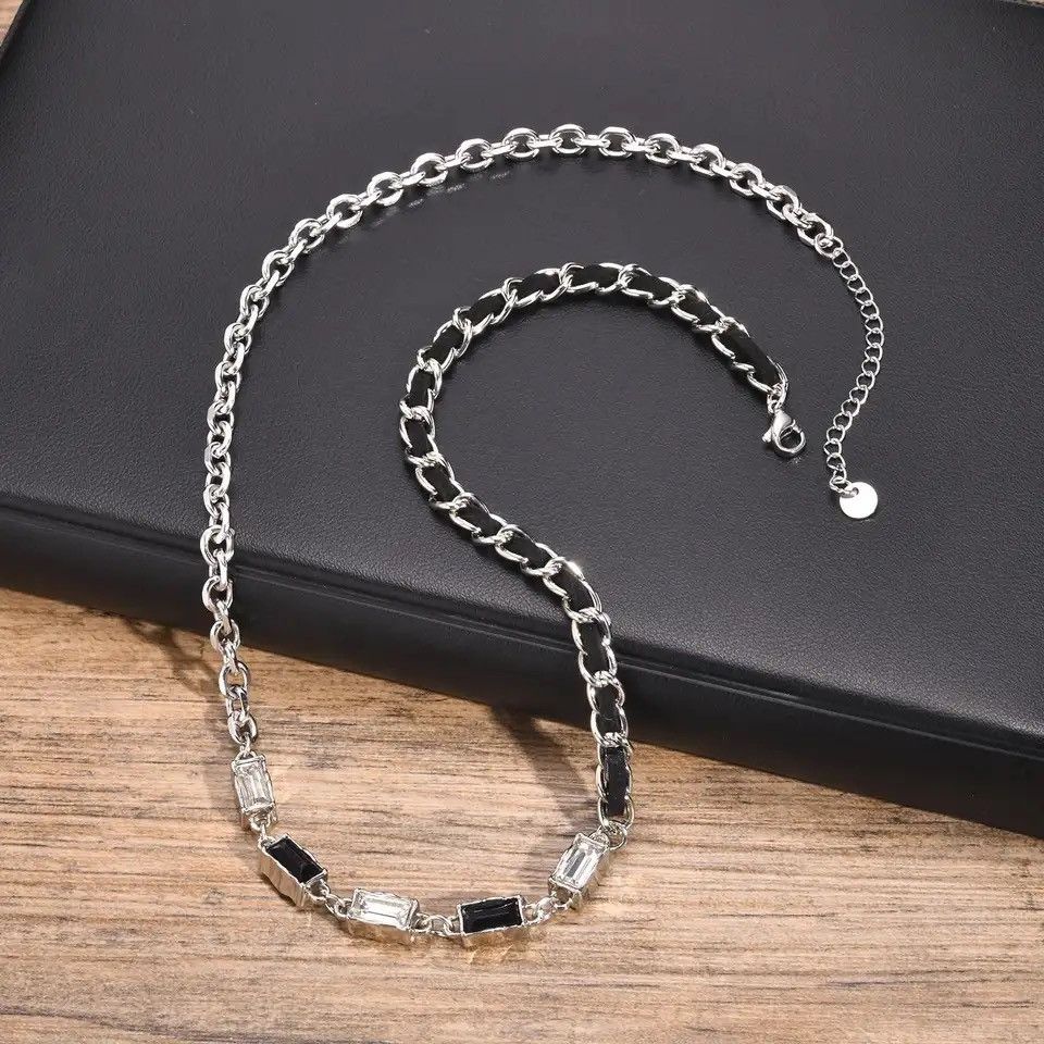 Jewelry Inlay Black White Stone Rolo Chain Collar Necklace Size ONE SIZE - 4 Thumbnail