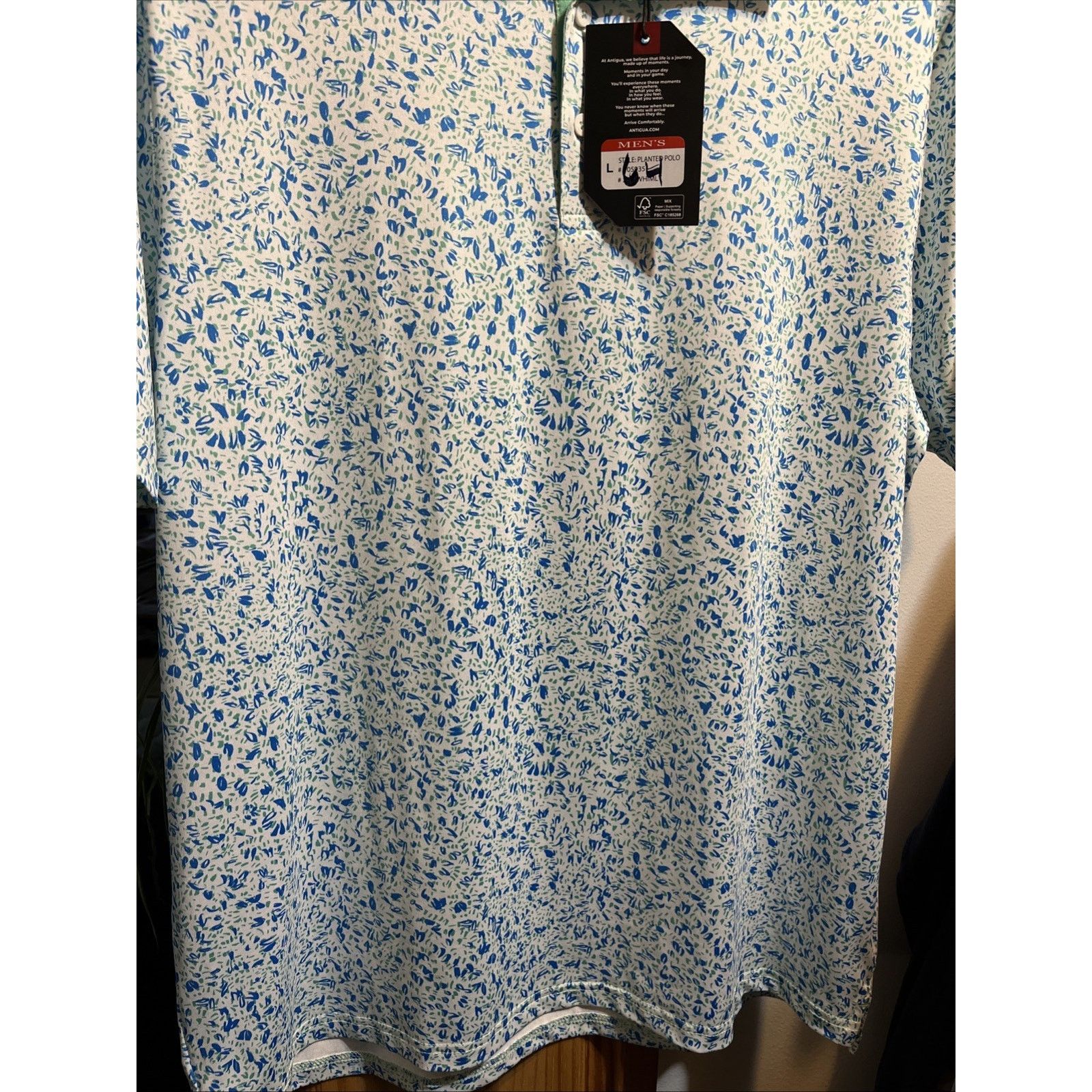 Antigua Antigua Men’s L Blue White Short Sleeve Golf Polo Shirt NWT Size US L / EU 52-54 / 3 - 7 Thumbnail