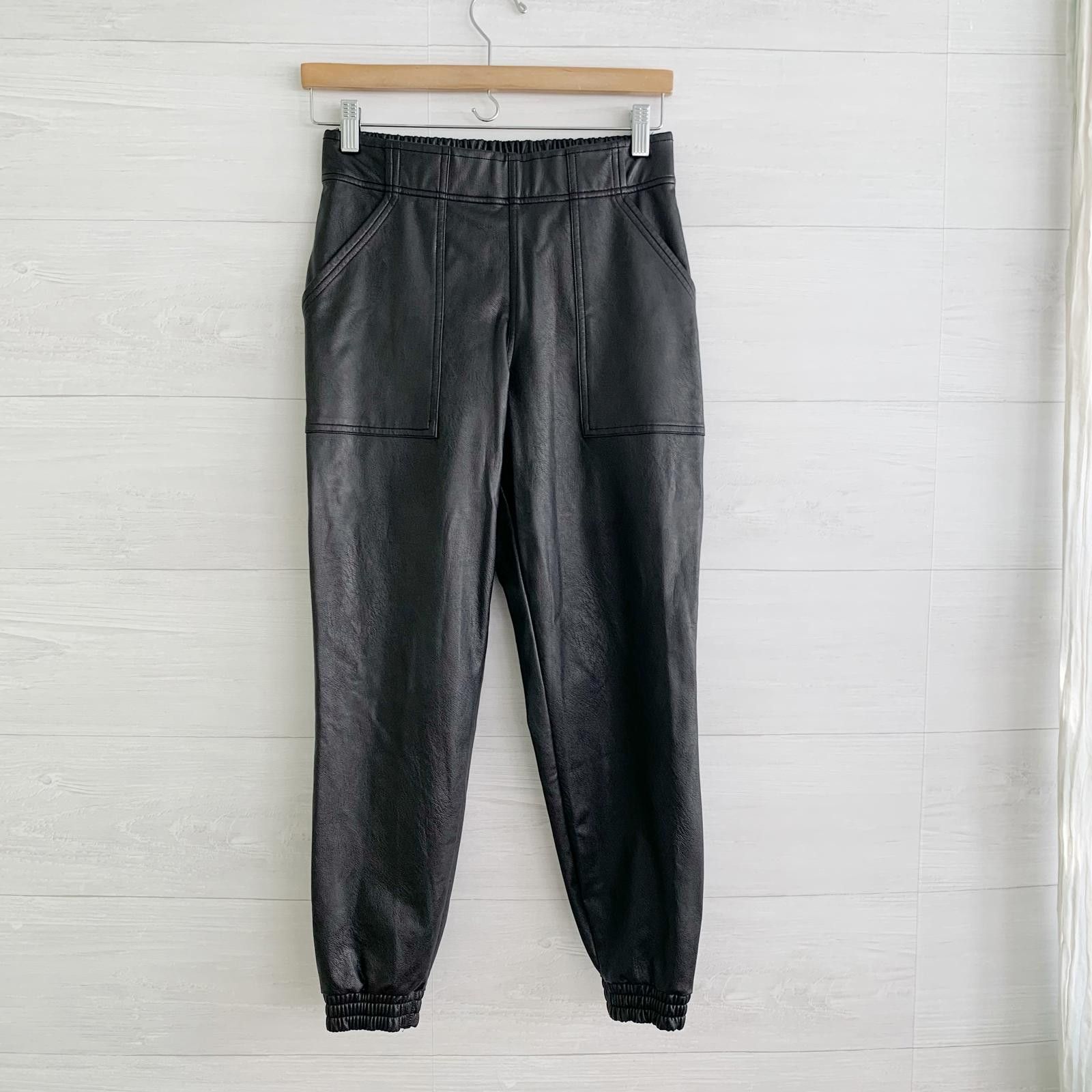 Domenico Spano Spanx - Black faux leather pull on jogger pants, sz S Size 28" / US 6 / IT 42 - 1 Thumbnail