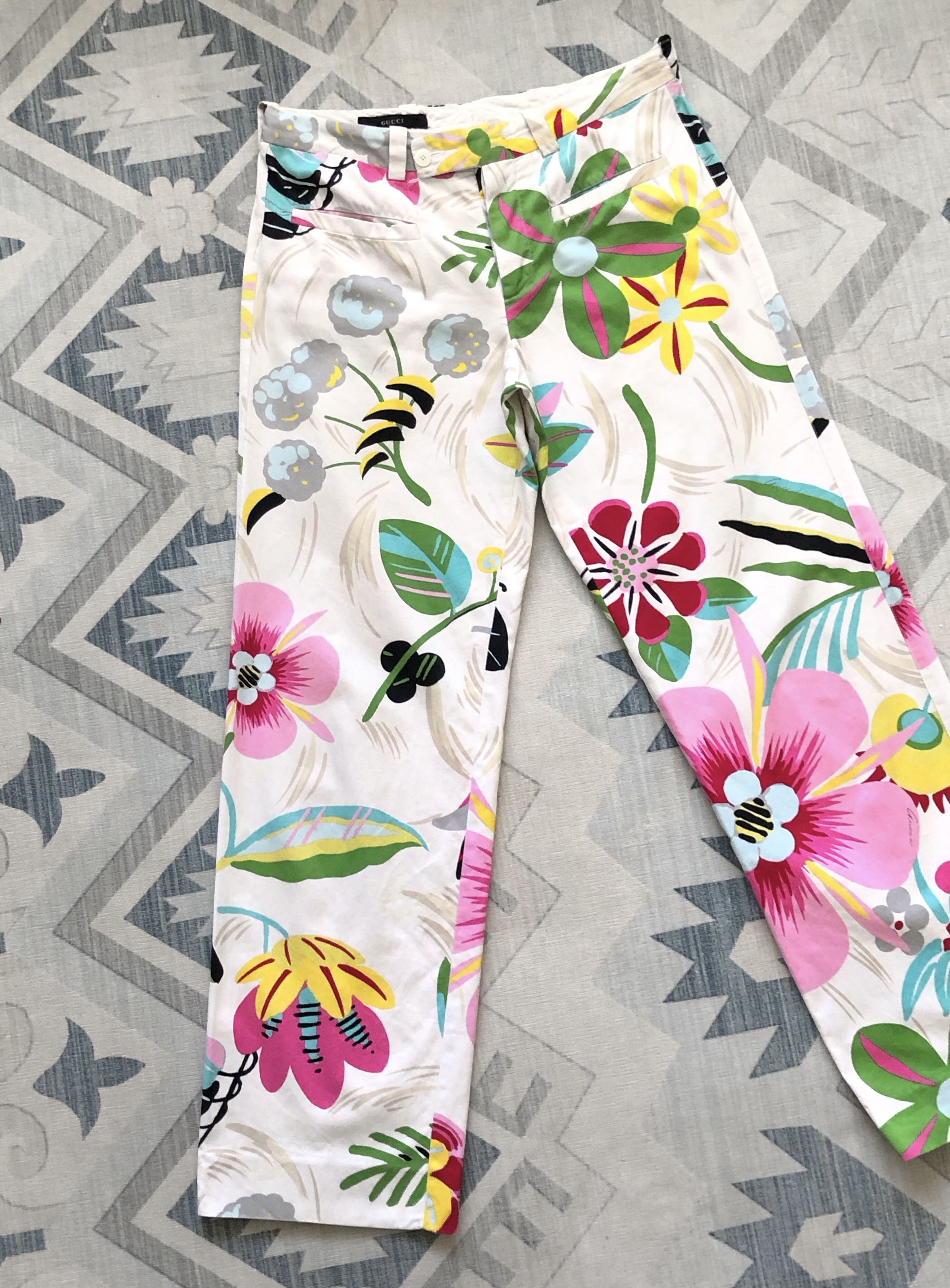 Gucci RARE🔥SS1999 GUCCI BY TOMFORD RUNWAY FLORAL PANTS TRISH GOFF Size 29" - 6 Thumbnail