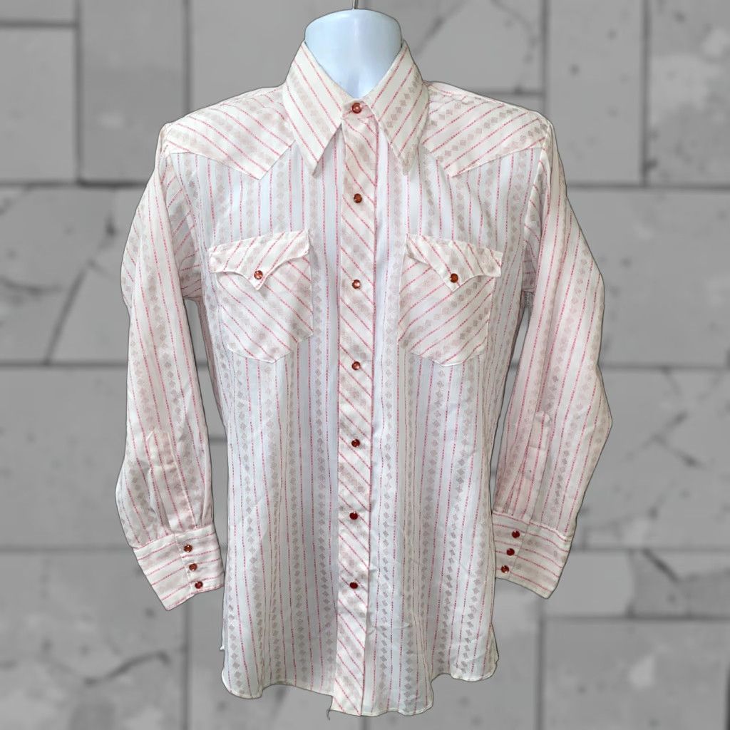 Armani VINTAGE Karman Shirt Mens 15 1/2 White Pink Striped Snap Button Long Sleeve Casual Shirt Mens Size US M / EU 48-50 / 2 - 1 Thumbnail